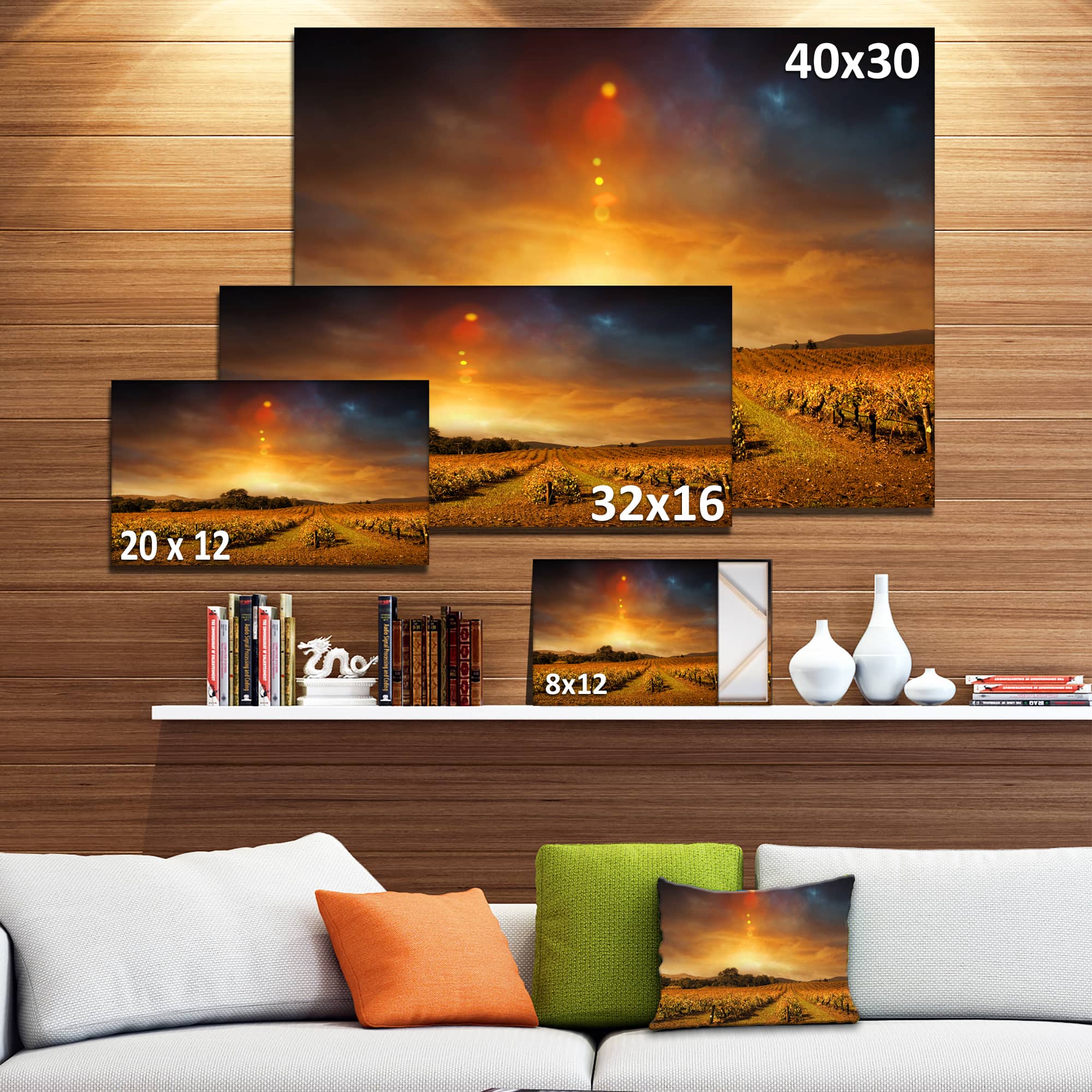 Designart - Yellow Autumn Vineyard Sunset