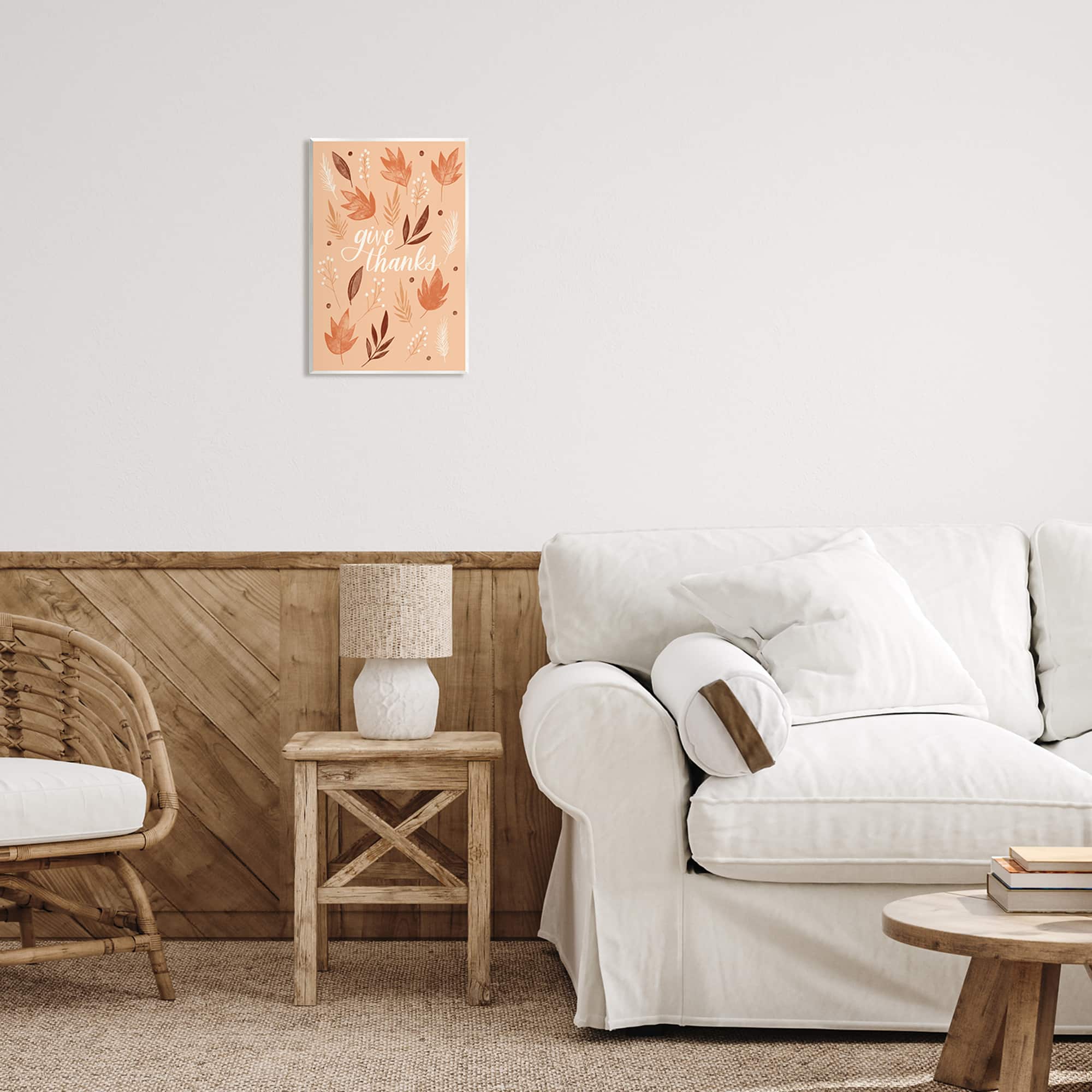 Stupell Industries Give Thanks Autumnal Leaves Wall Plaque Art