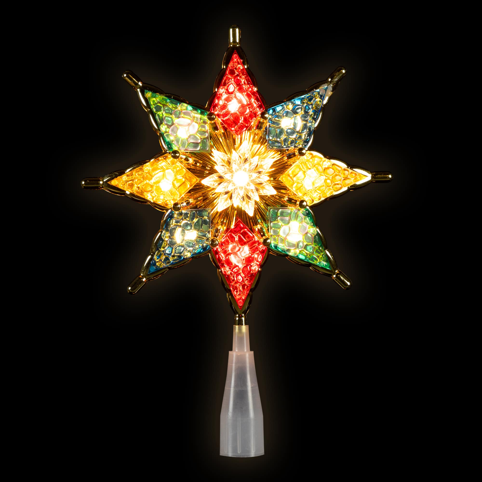 8" Pre-Lit Red and Green Crystal 8-Point Star Christmas Tree Topper - Clear Lights