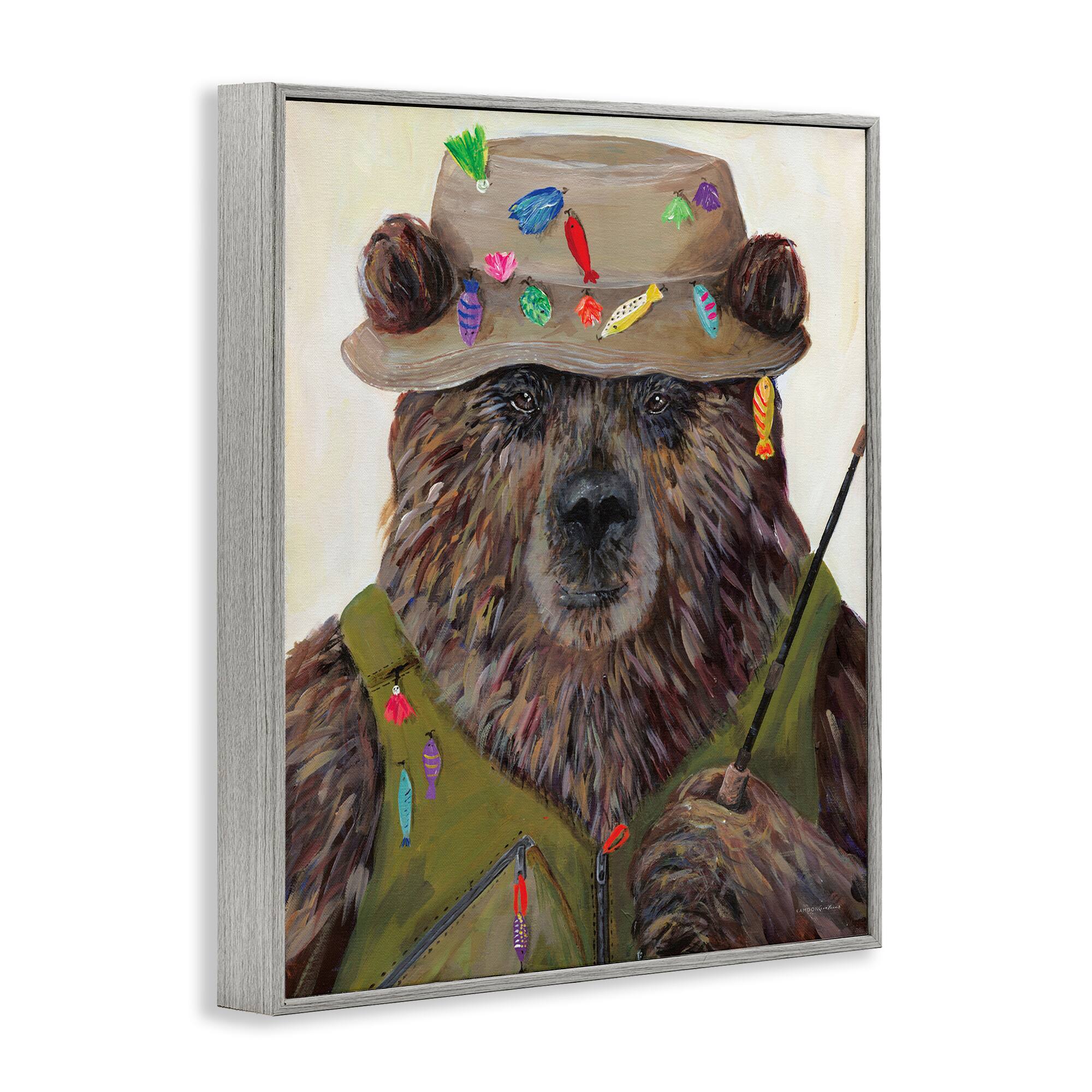 Stupell Industries Fisherman Outfit Brown Grizzly Bear Fishing Pole Framed Giclee Art