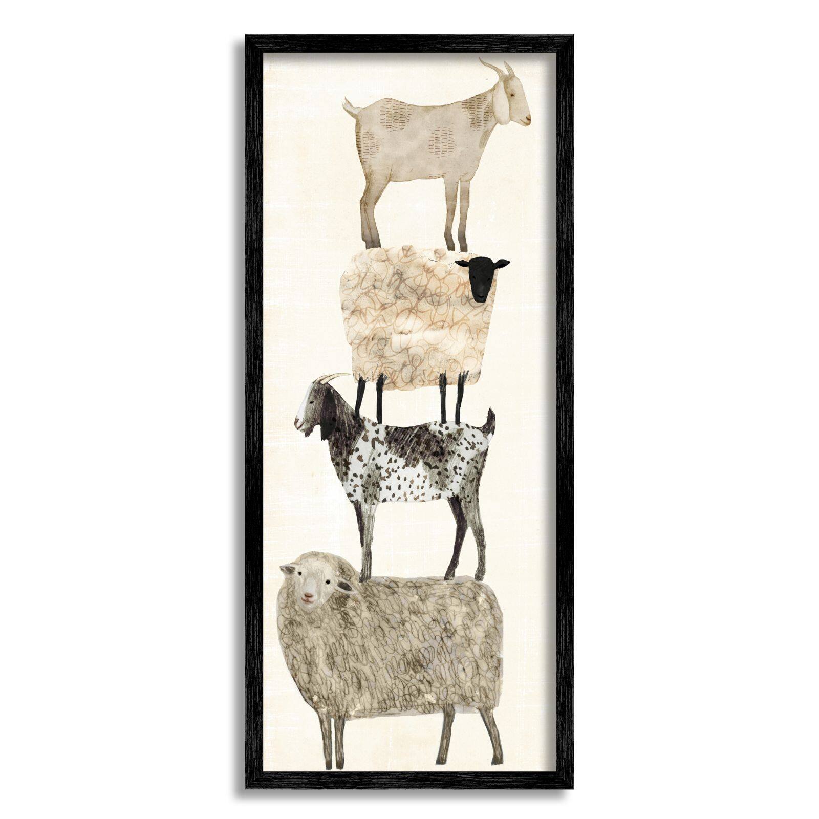 Stupell Industries Fun Stacked Sheep and Goats Farm Animals Framed Wall Art