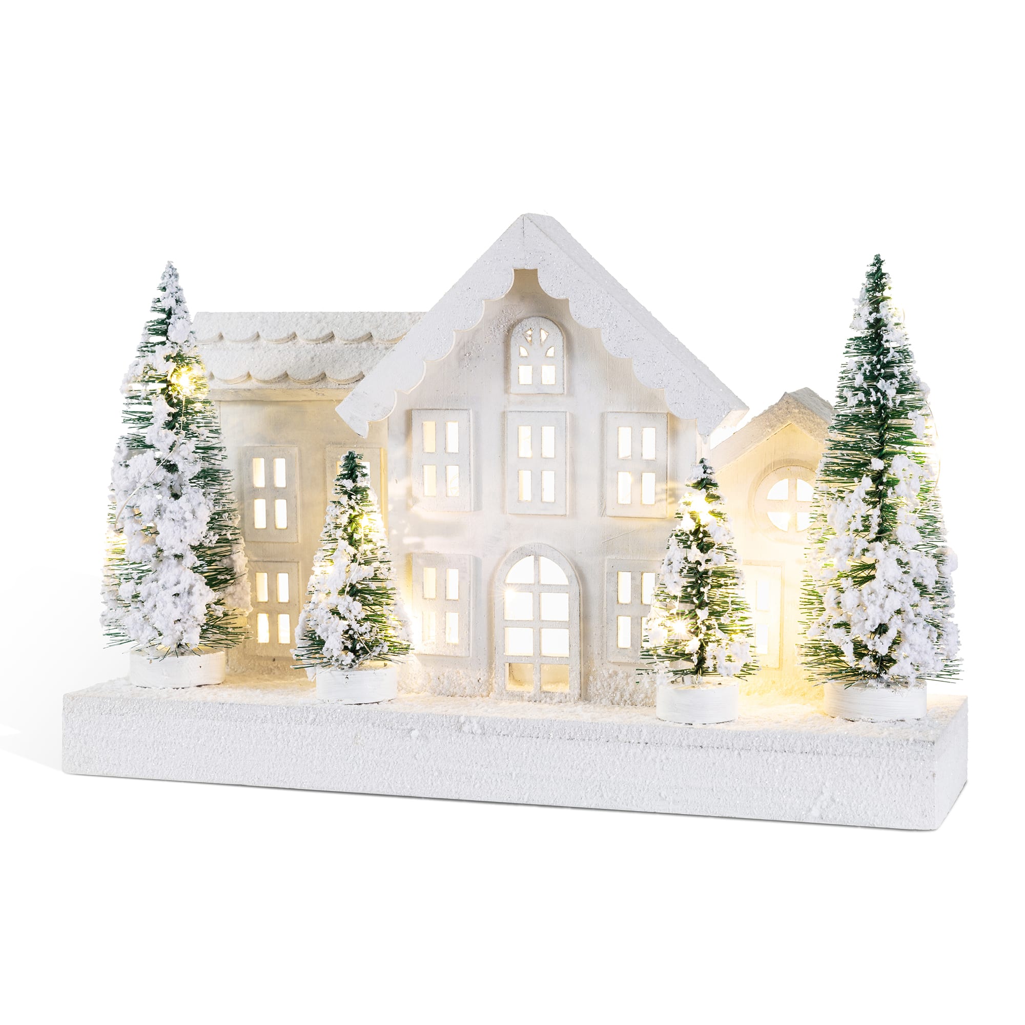Glitzhome® Lighted Wooden Snowy Village Christmas Table Décor