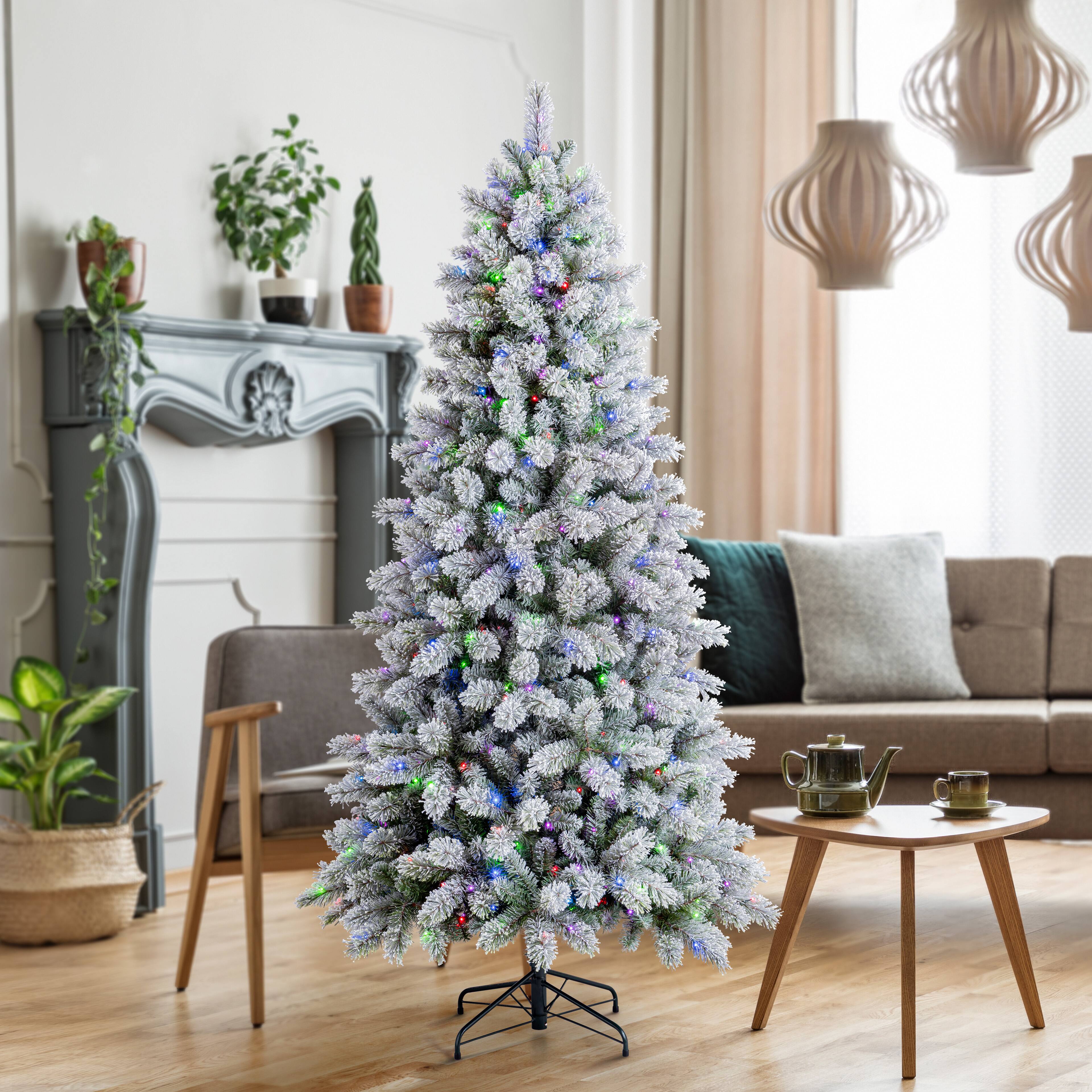 7.5ft. Pre-Lit Montreal Flocked Artifical Christmas Tree, LumaDazzle™ Color Changing Twinkle LED Lights by Ashland®