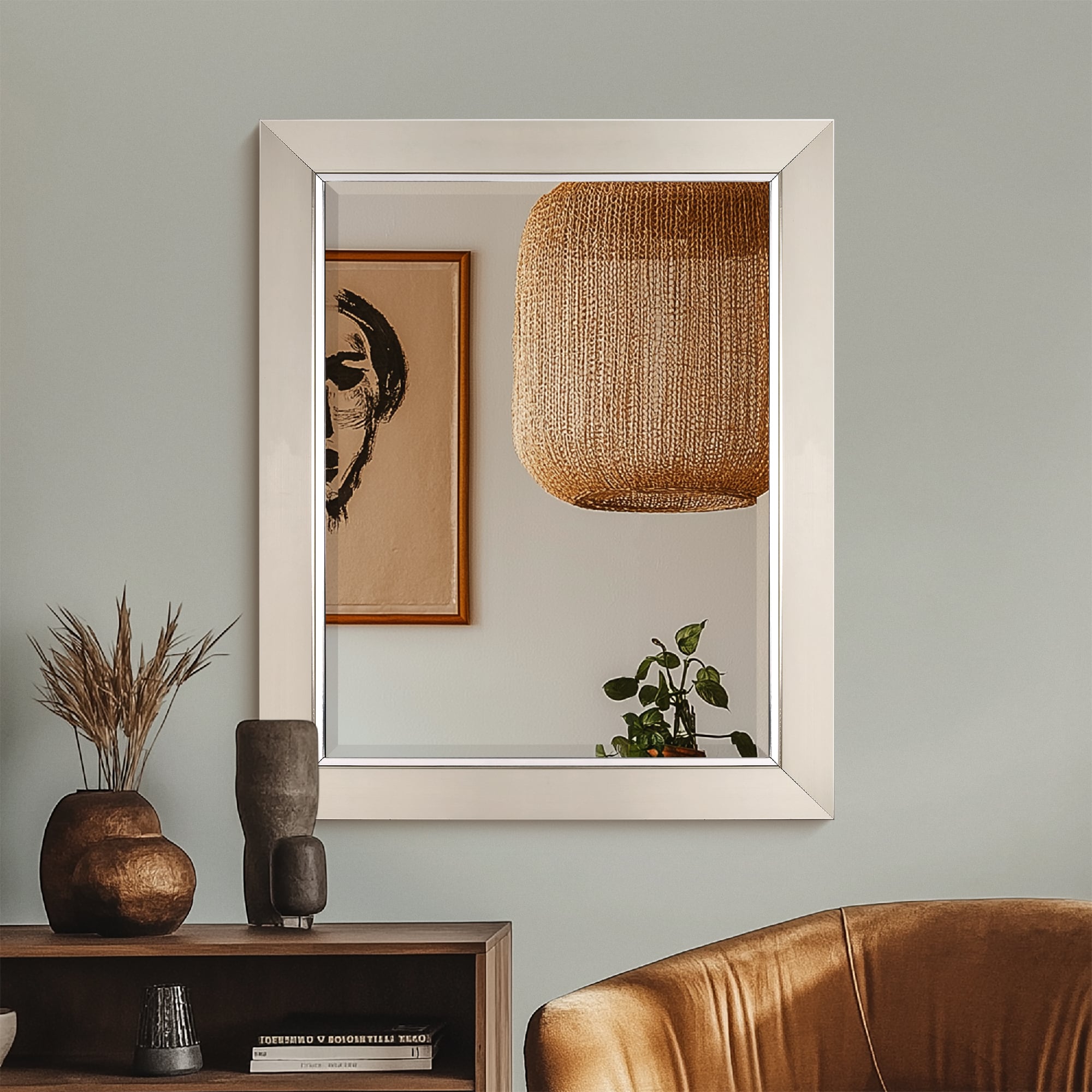 Head West Brushed Nickel With Chrome Inner Lip Beveled 27.5" x 33.5" Framed Accent Vanity Mirror