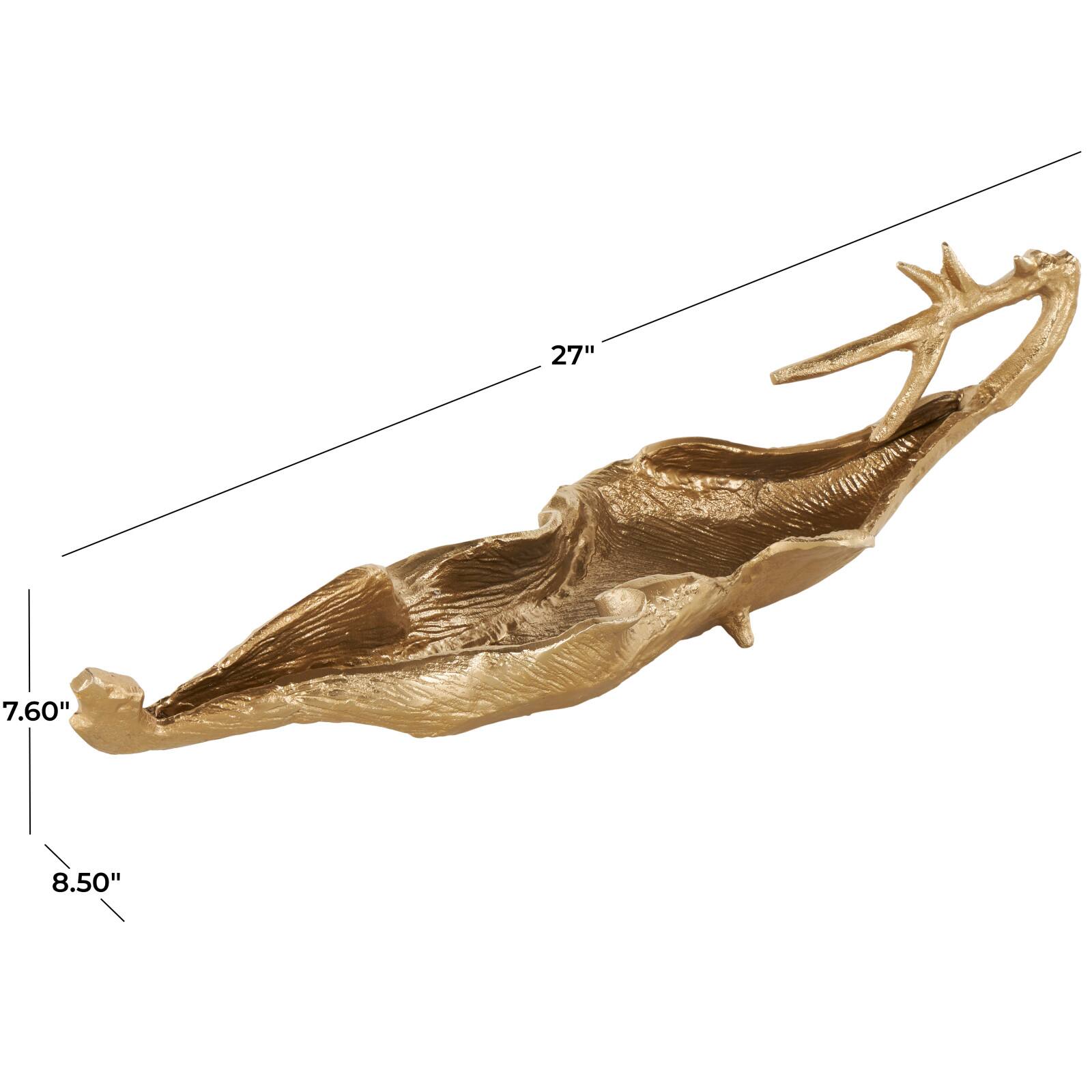 27" Gold Aluminum Metal Leaf Textured Decorative Bowl