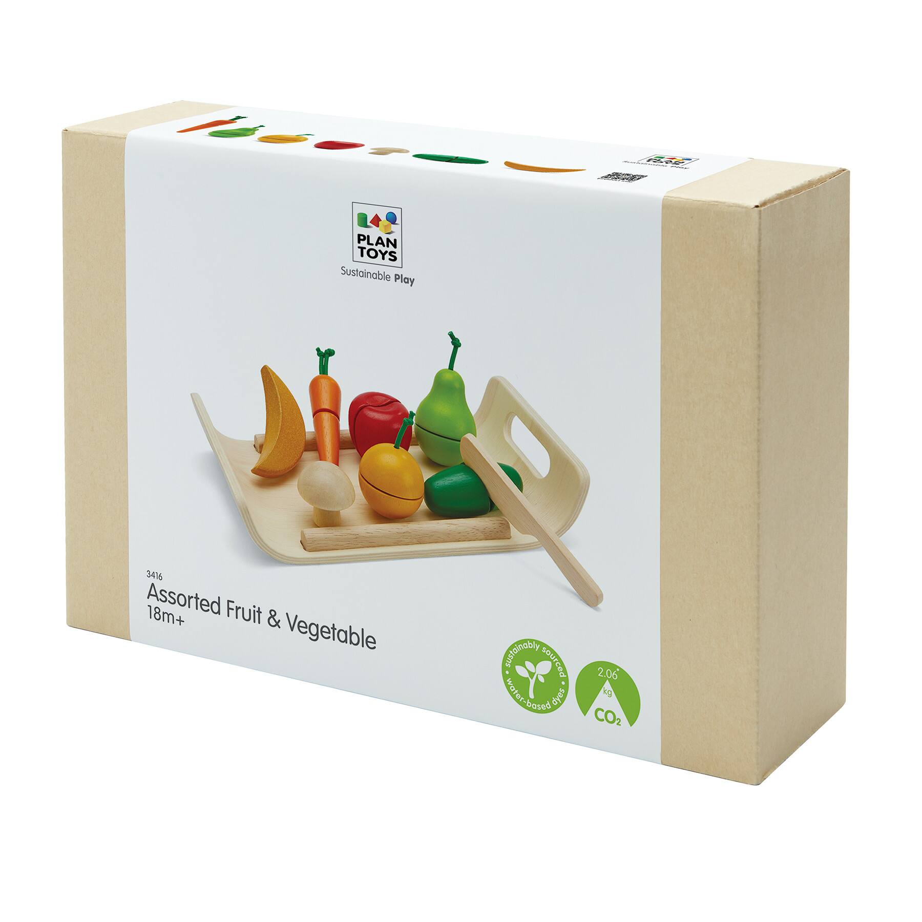 PlanToys Wooden Pretend Play Fruit & Vegetable Food Set