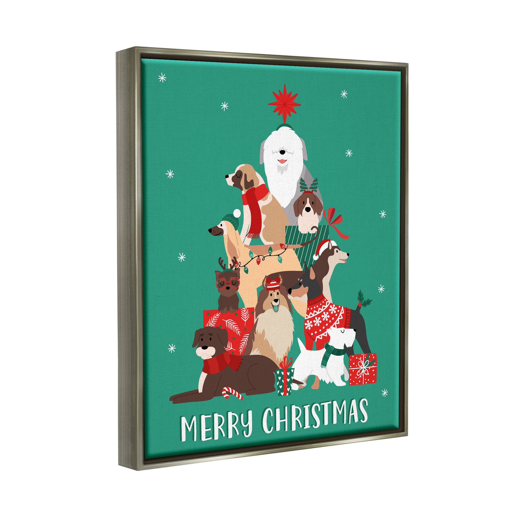 Stupell Industries Merry Christmas Happy Dog Gifts Framed Floater Canvas Wall Art
