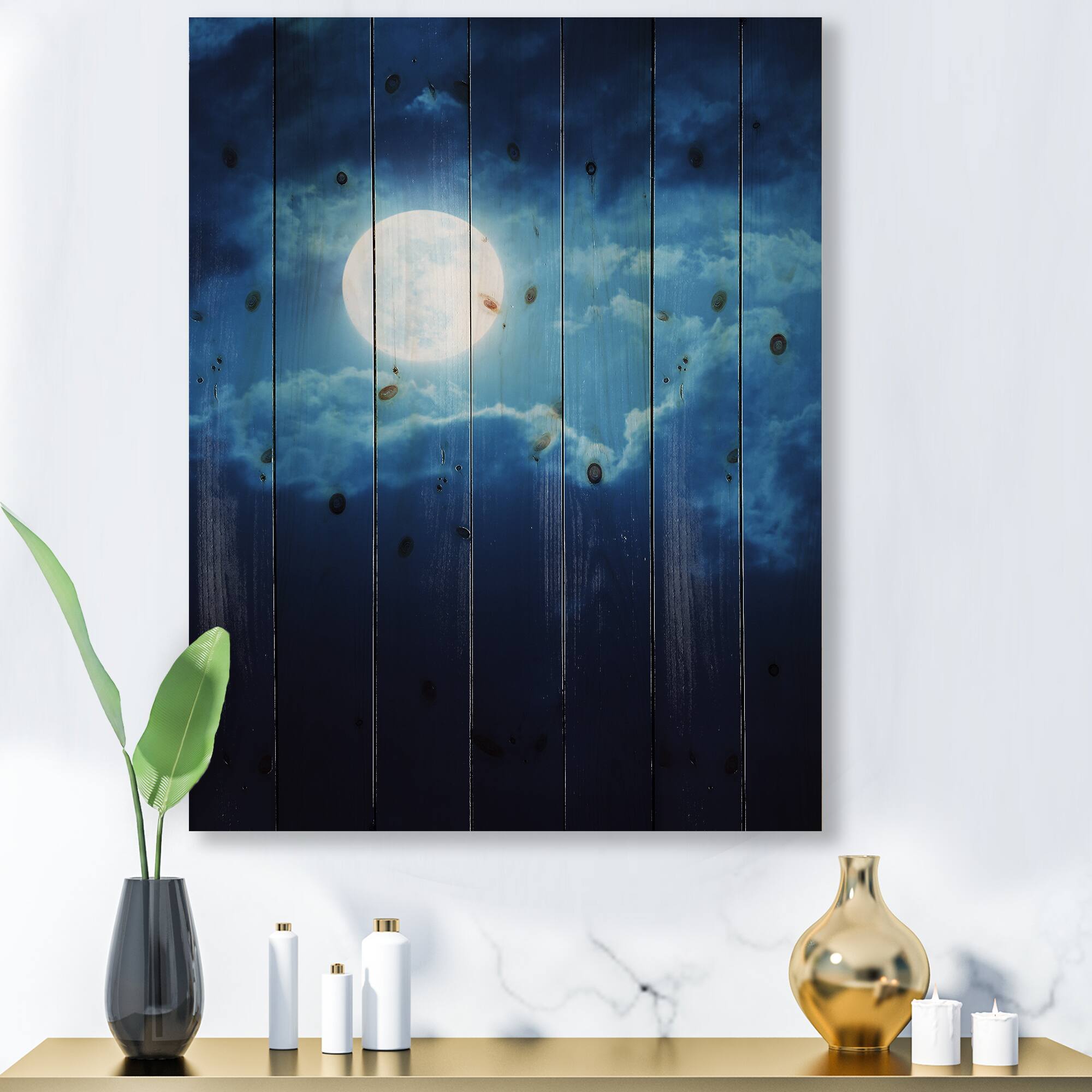 Designart - Full Moon In Cloudy Night Sky III