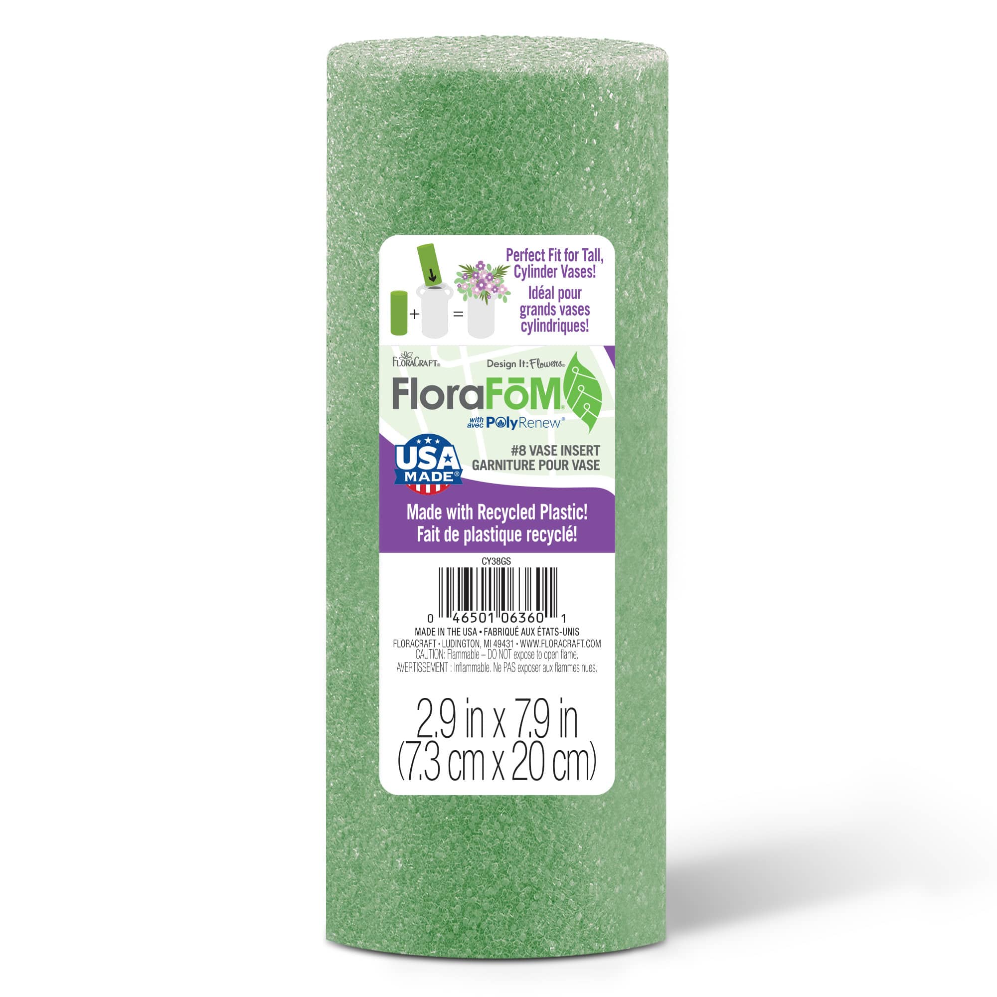 FloraCraft® 3" x 8" Green FloraFōM® Vase Insert