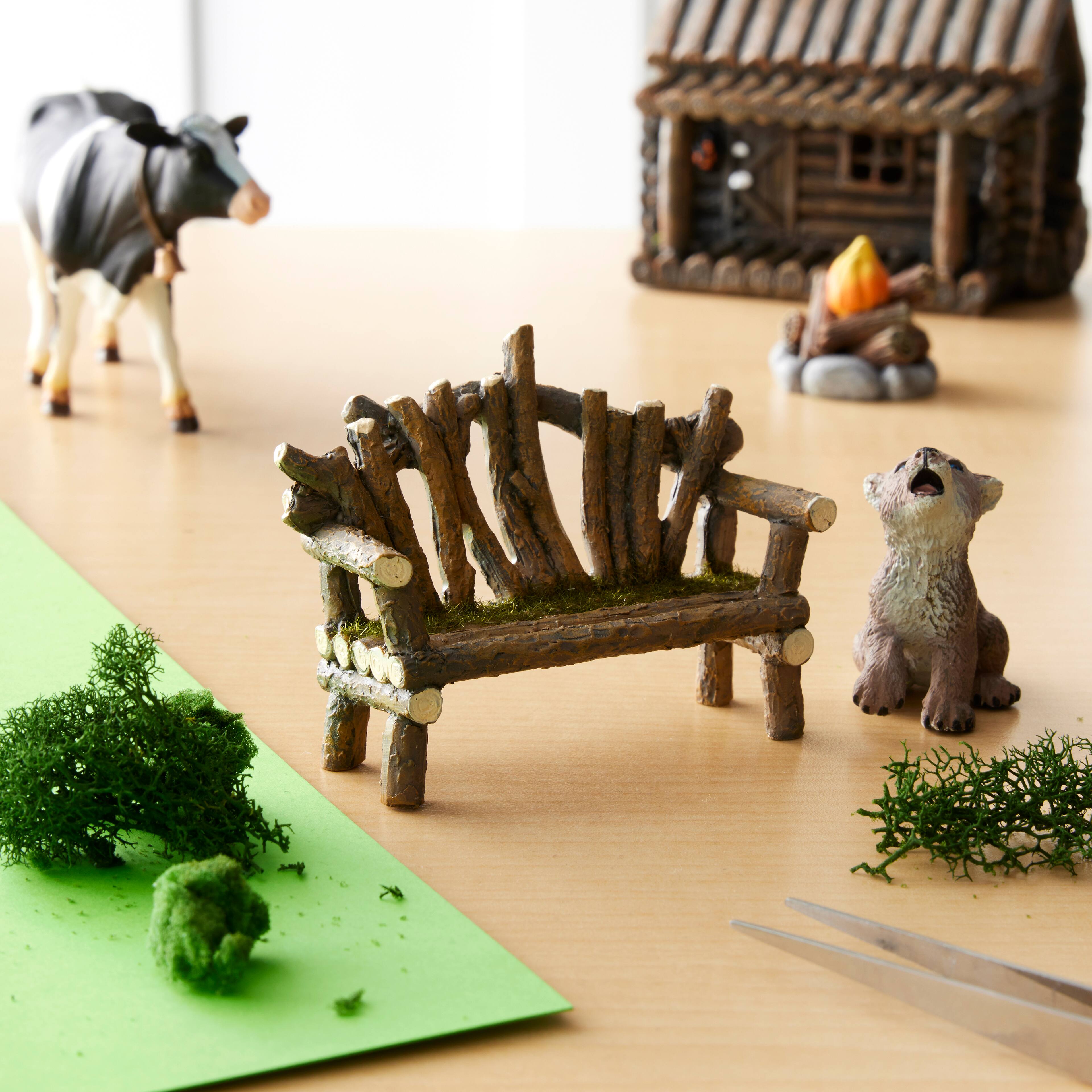 12 Pack: Mini Wooden Bench with Moss by Make Market®