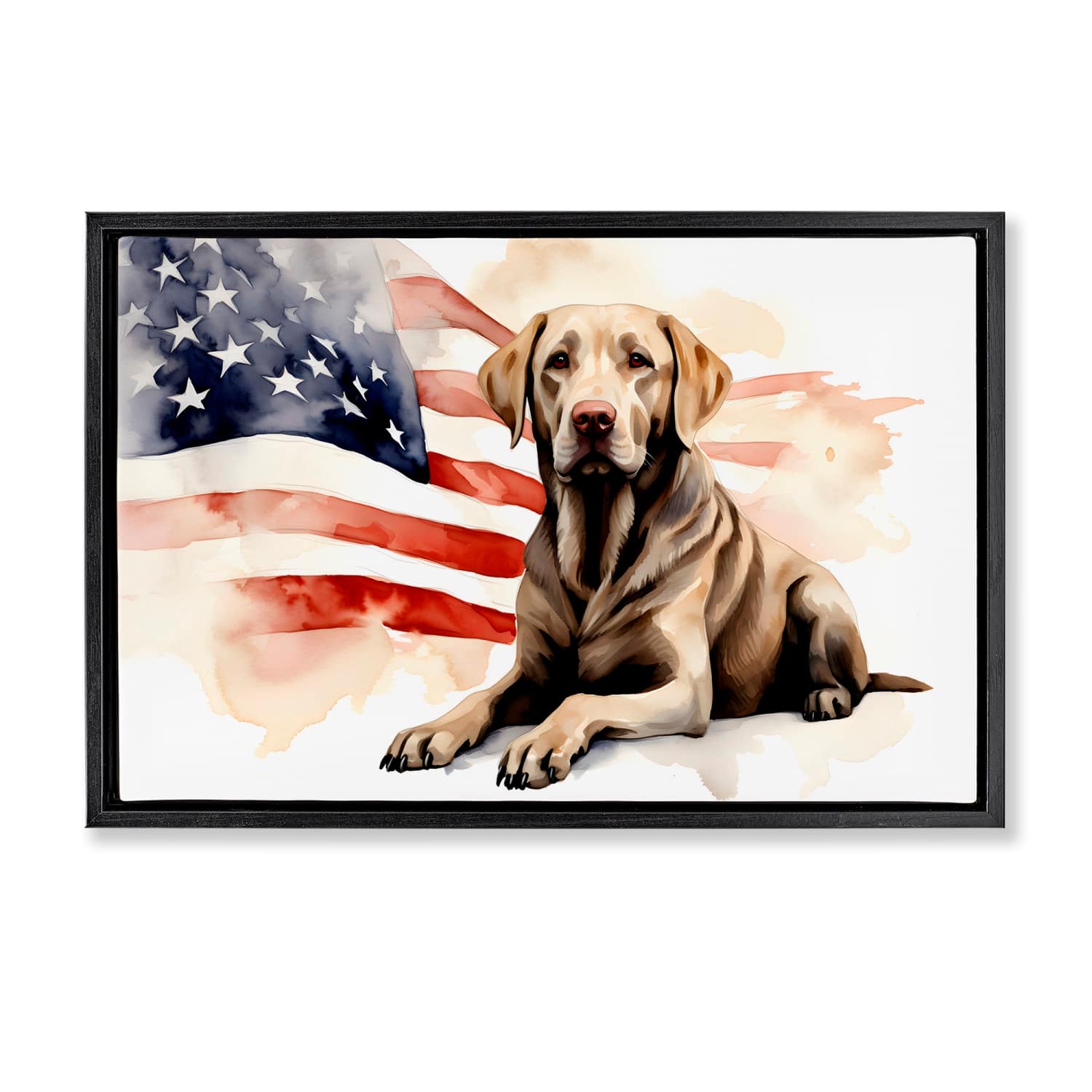 Stupell Industries Patriotic Dog with Flag Floater Framed Art