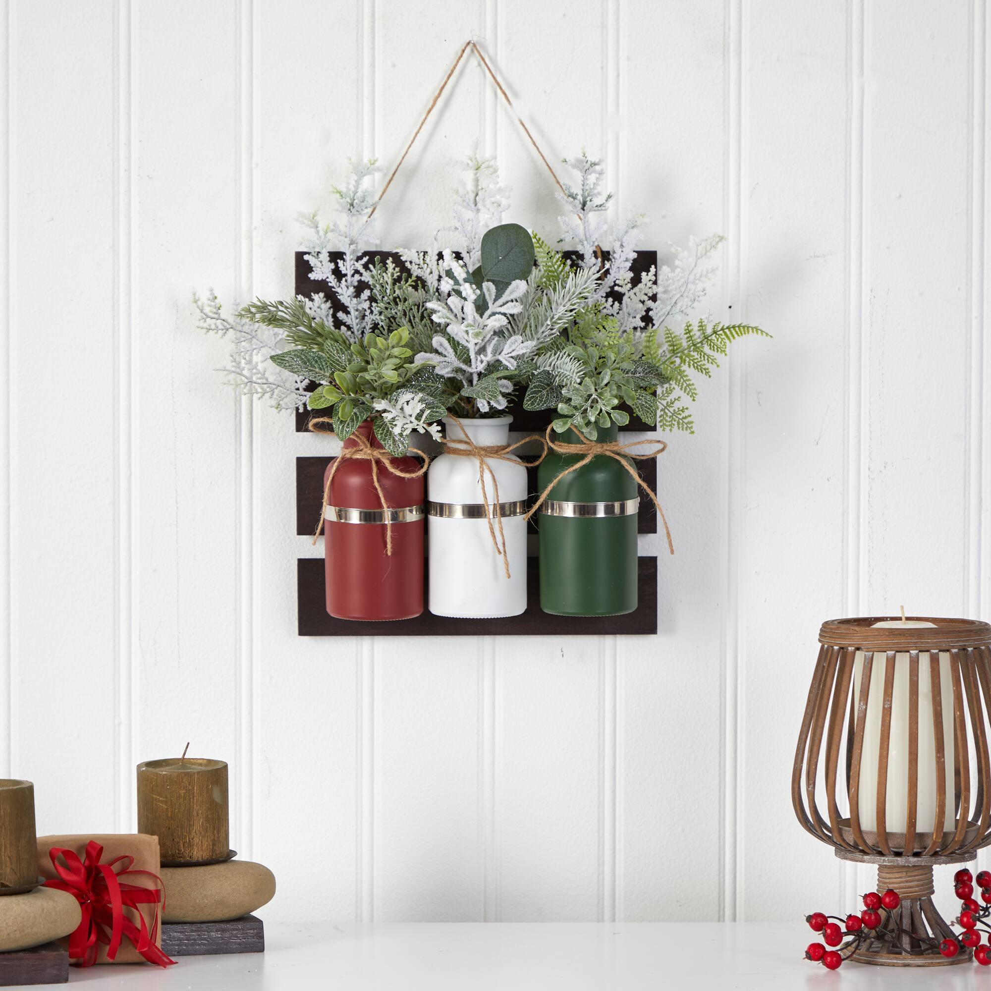 17" Christmas Pine 3-Piece Jar Hanging Artificial Arrangement