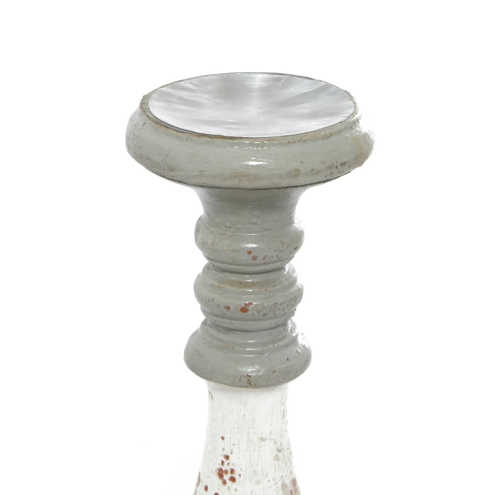 20" White & Gray Wood Farmhouse Candlestick Holder Set