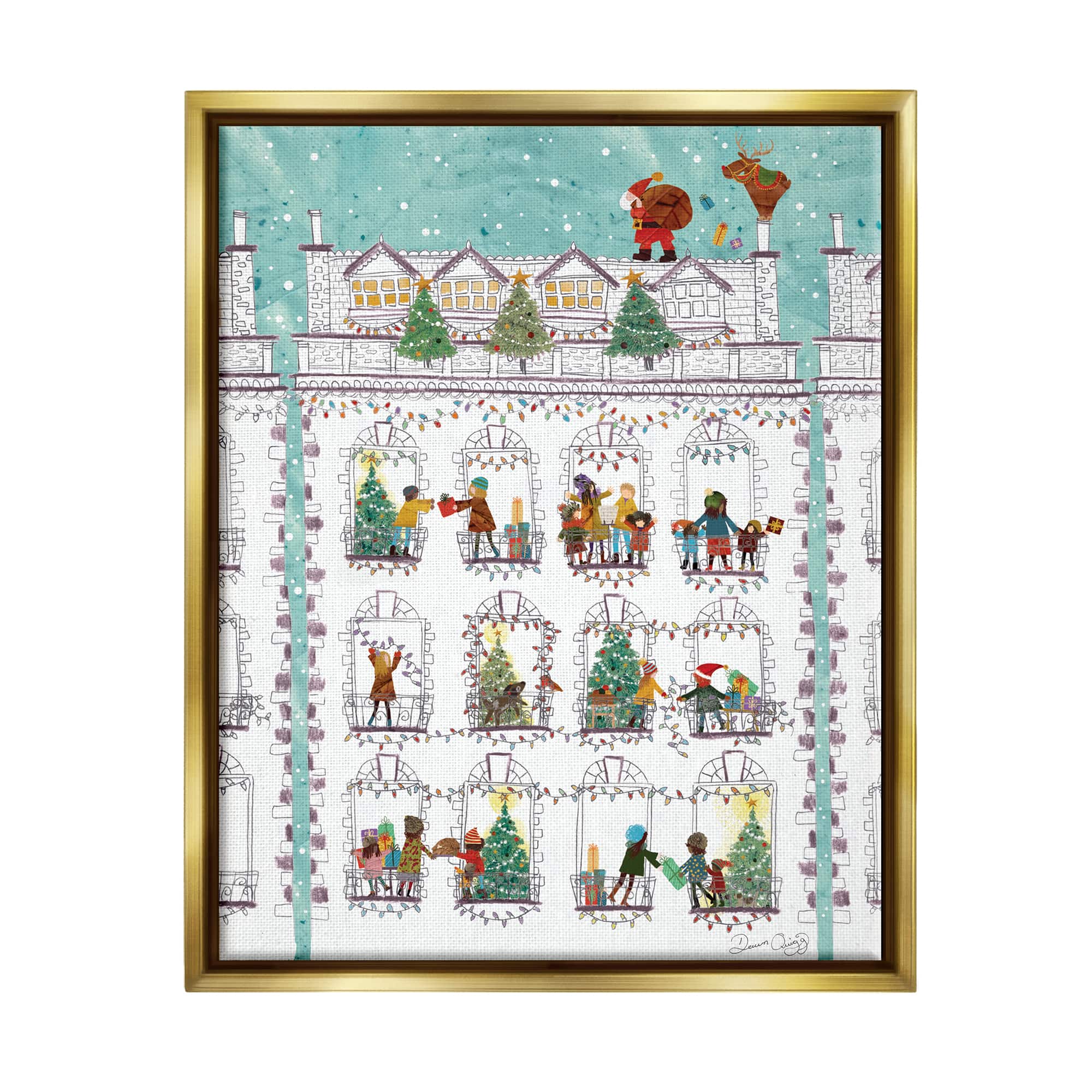 Stupell Industries Santa Claus Gifts City Rooftop Framed Floater Canvas Wall Art