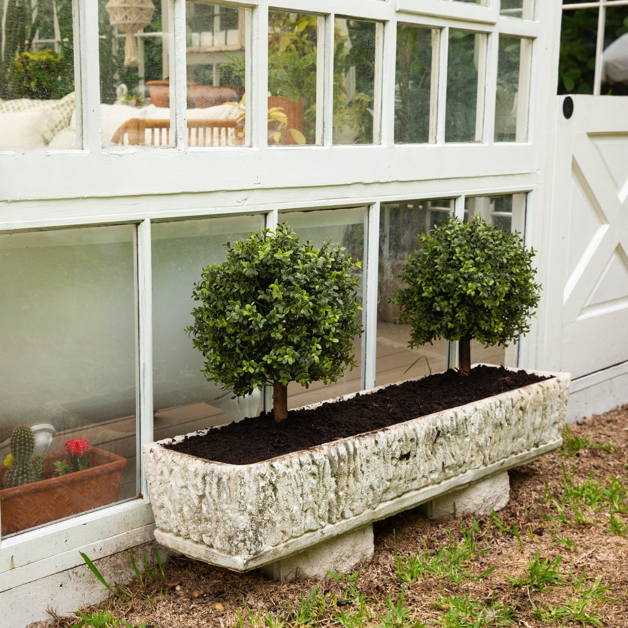 2ft. UV Resistant Artificial Boxwood Topiary with Integrated Ground Stake (Indoor/Outdoor) - Set of 2