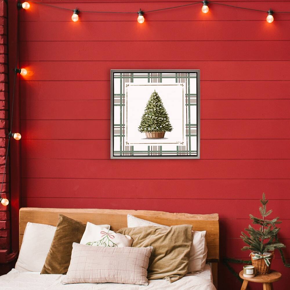 Stupell Industries Potted Christmas Tree Plaid Floating Frame Wall Art