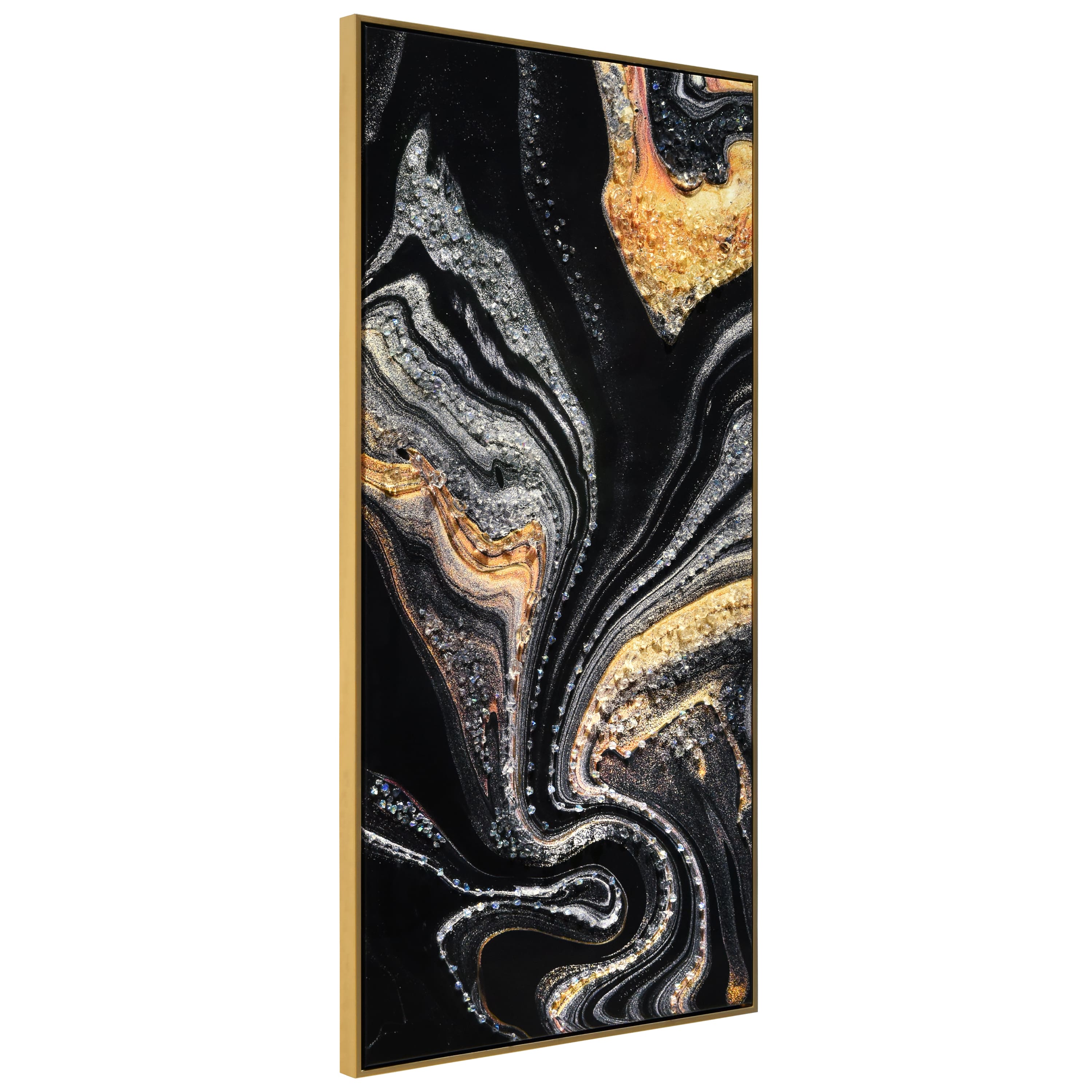 Empire Art Direct Arte De Crystallus 24" x 48" Golden Veins III Epoxy Coated Wrapped Framed Glossy Abstract Canvas Wall Art