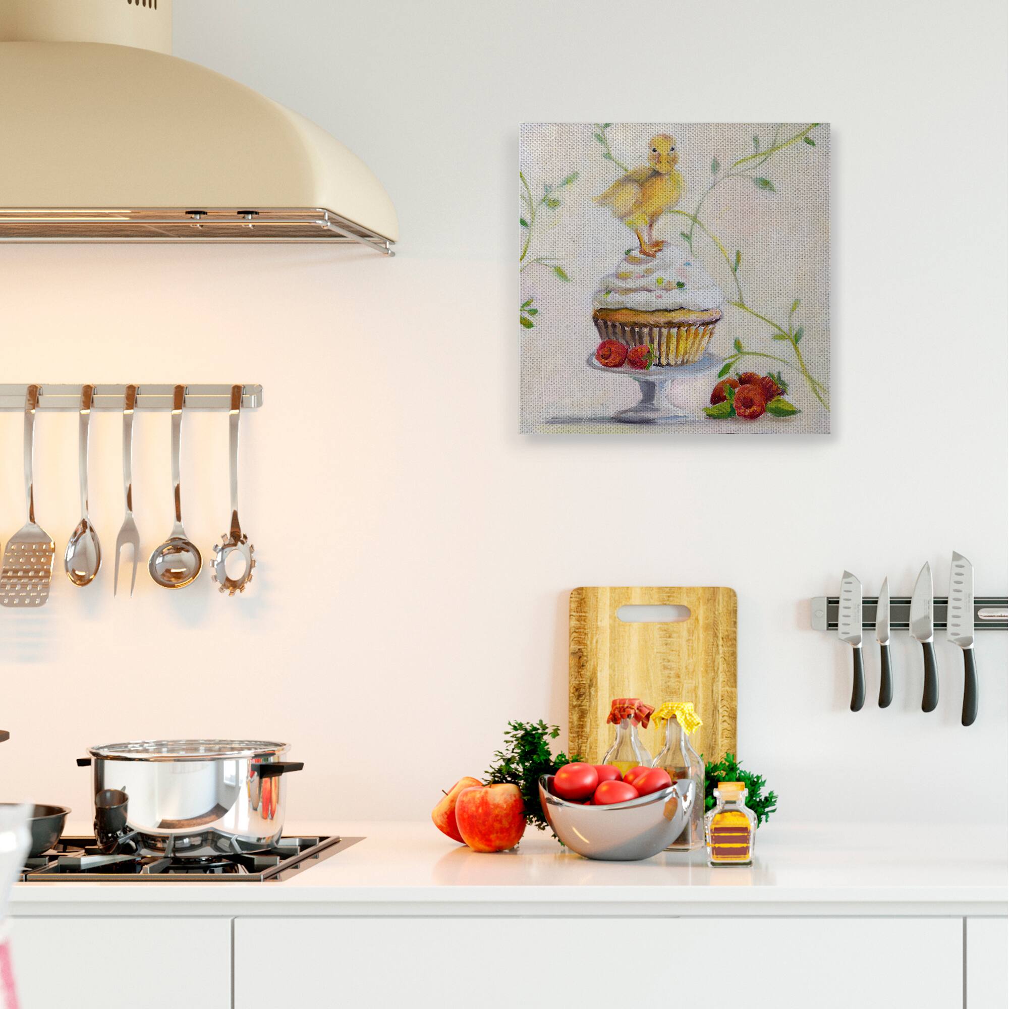 Stupell Industries Baby Duck on Raspberry Cupcake Canvas Wall Art