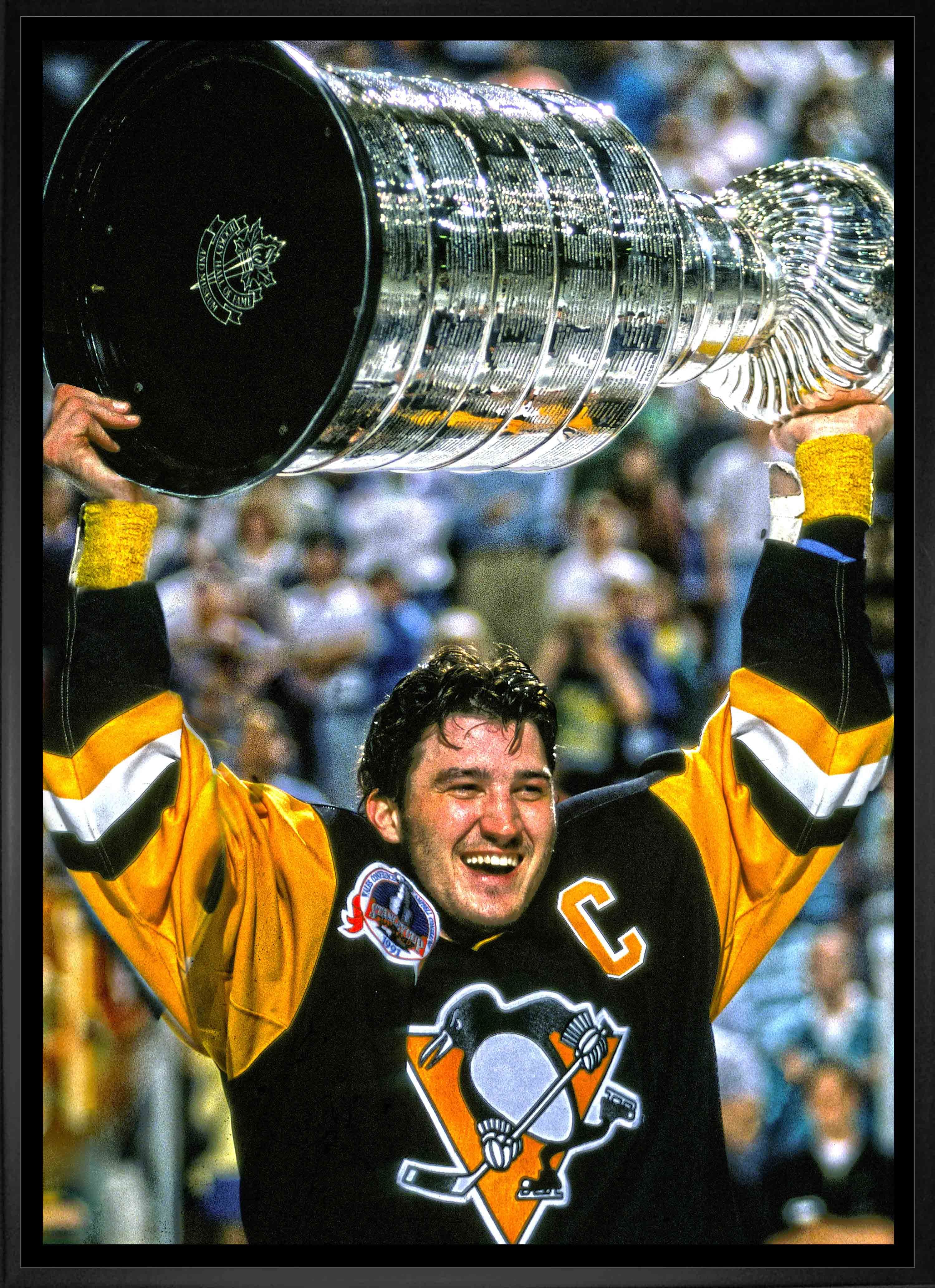 Mario Lemieux Pittsburgh Penguins Framed 20" x 29" Raising Cup Canvas 22.5" x 31.5"
