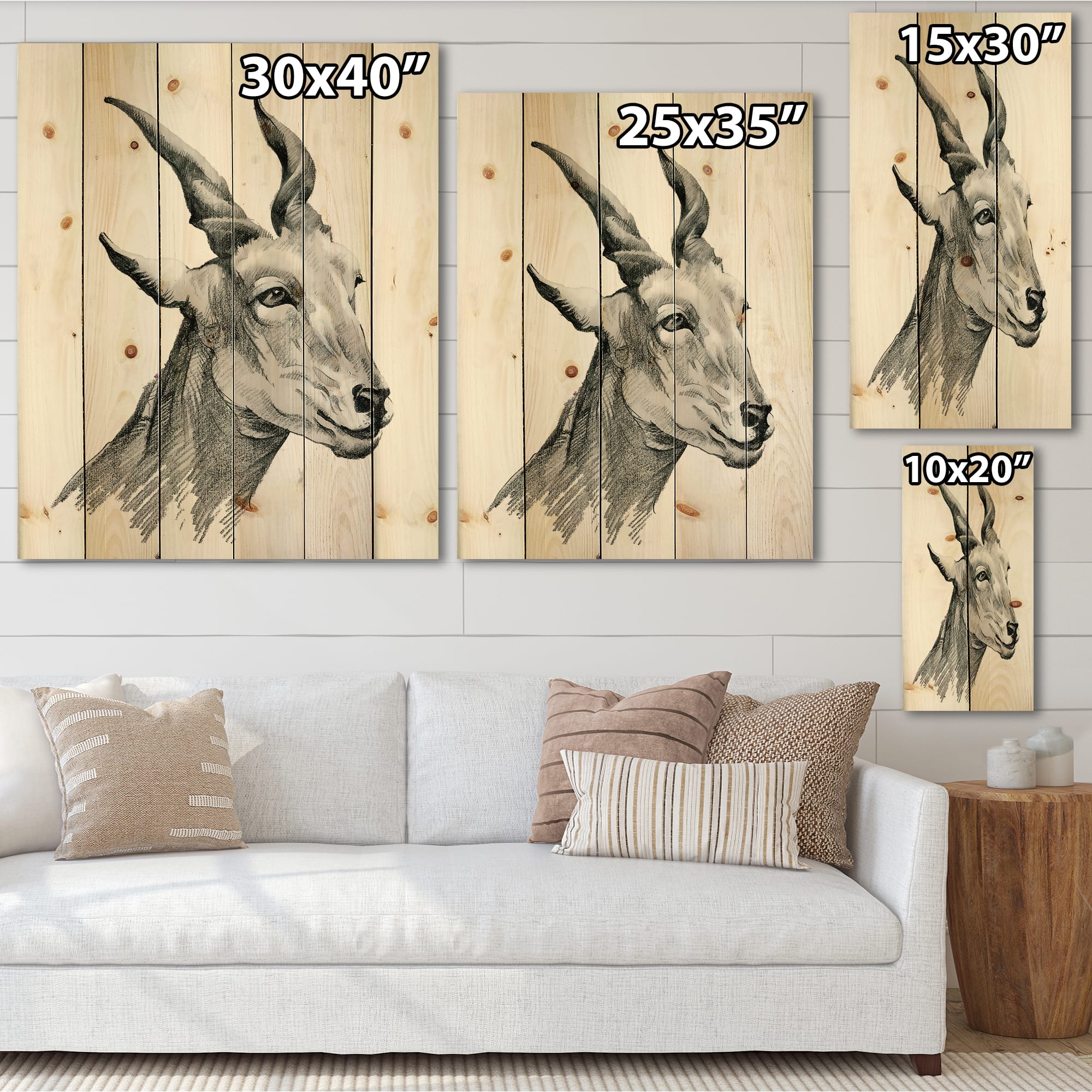 Designart - Monochrome Portrait Of Goat I - Farmhouse Print on Natural Pine Wood