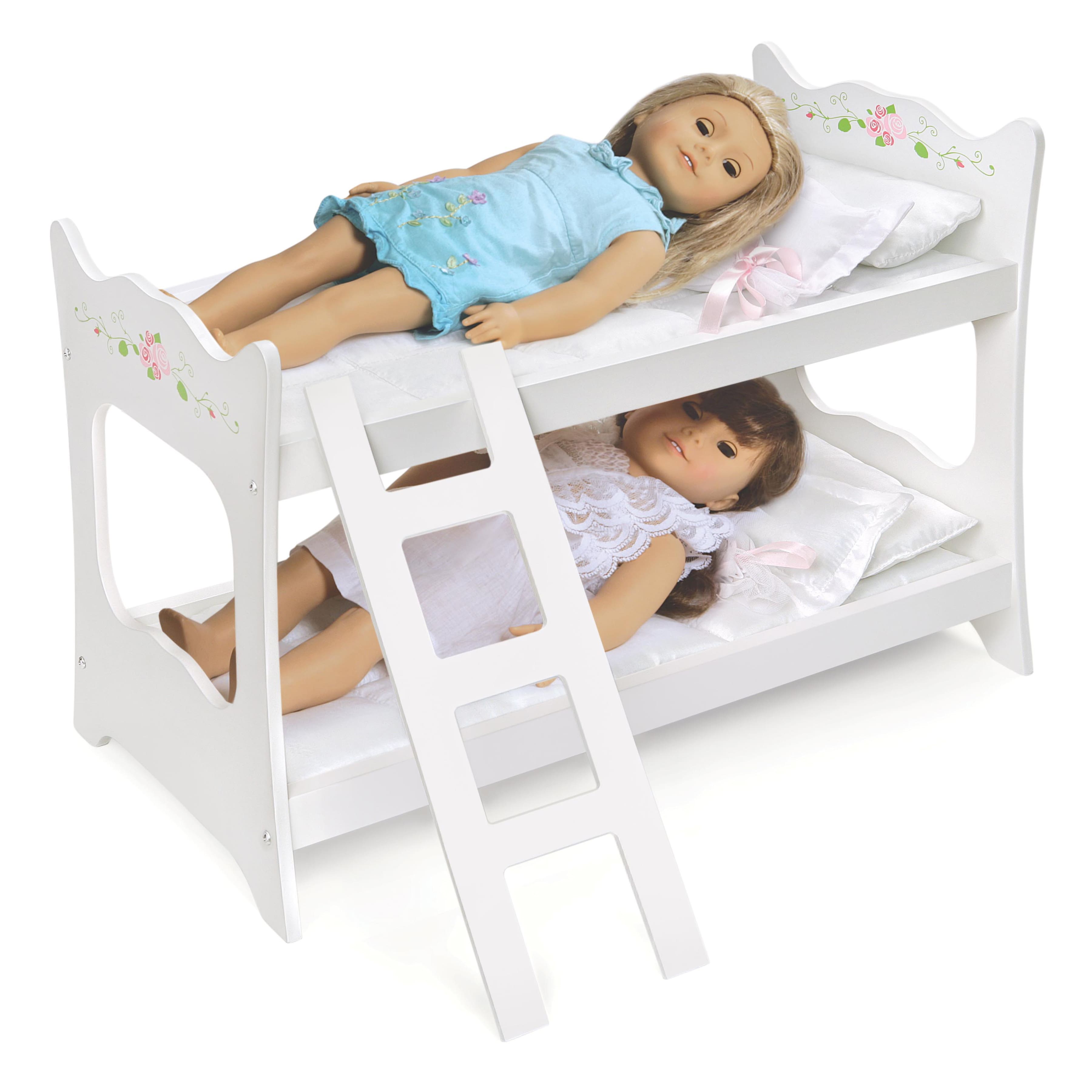 Badger Basket White Rose Doll Bunk Bed with Ladder & Bedding
