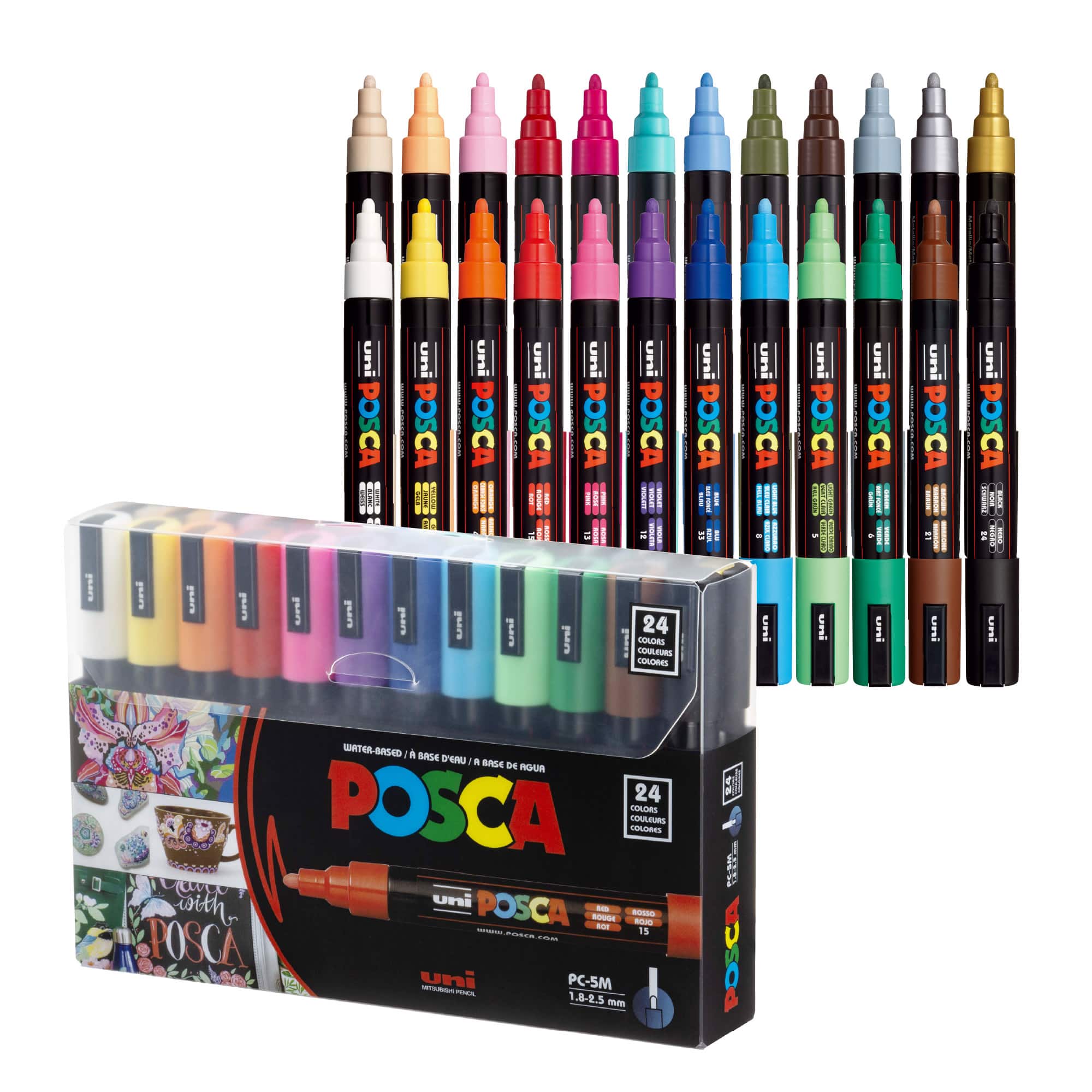 uni® POSCA PC-5M 1.8-25mm Reversible Medium Tip 24 Color Water-Based Paint Markers