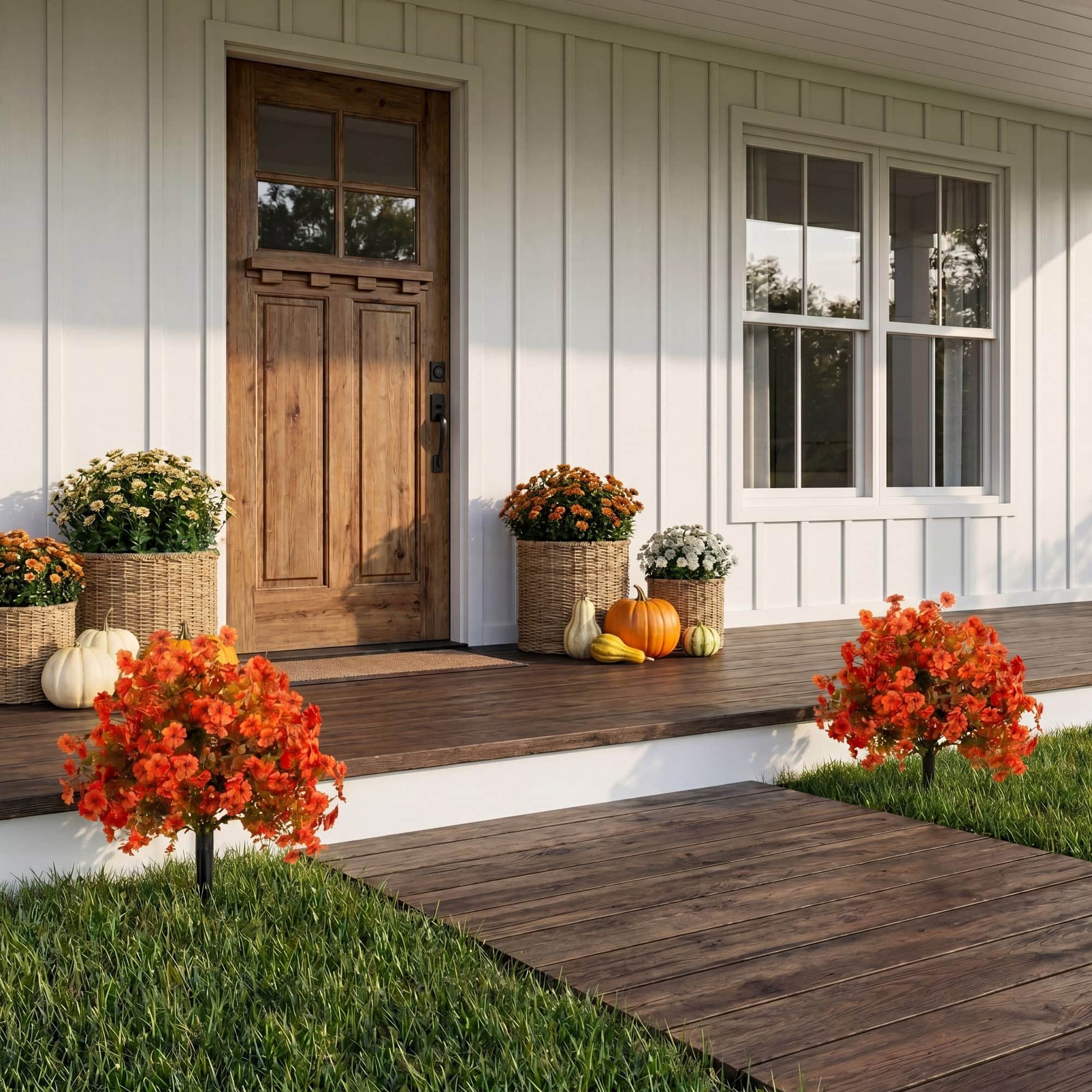 26" UV Resistant Autumn Artificial Fall Daisy Bush with Integrated Ground Stakes, 2ct.