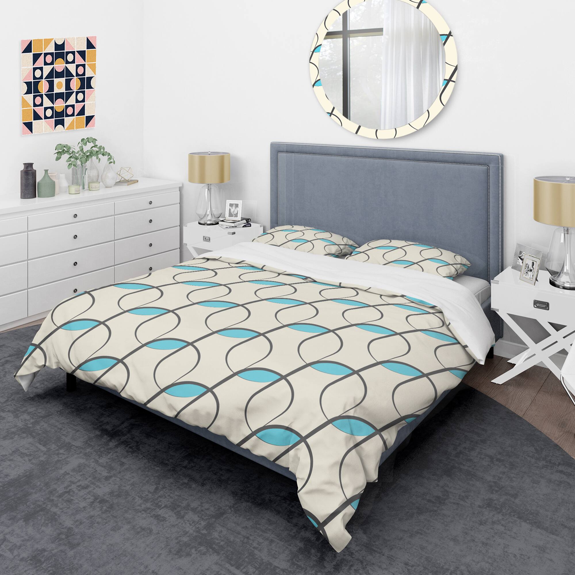 Designart 'Retro Geometrical Abstract Minimal Pattern I' Mid-Century Duvet Cover Set