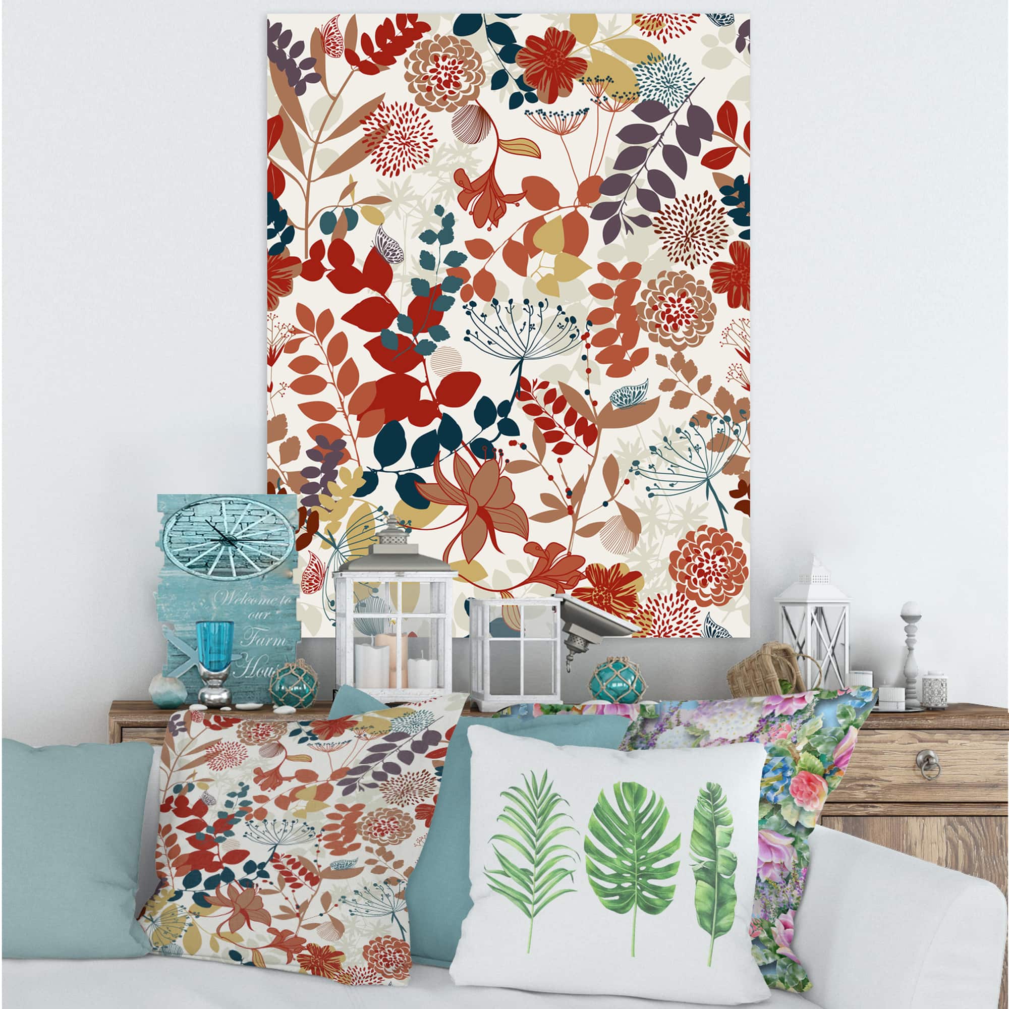 Designart - Retro Botanical Garden - Bohemian & Eclectic Canvas Wall Art Print