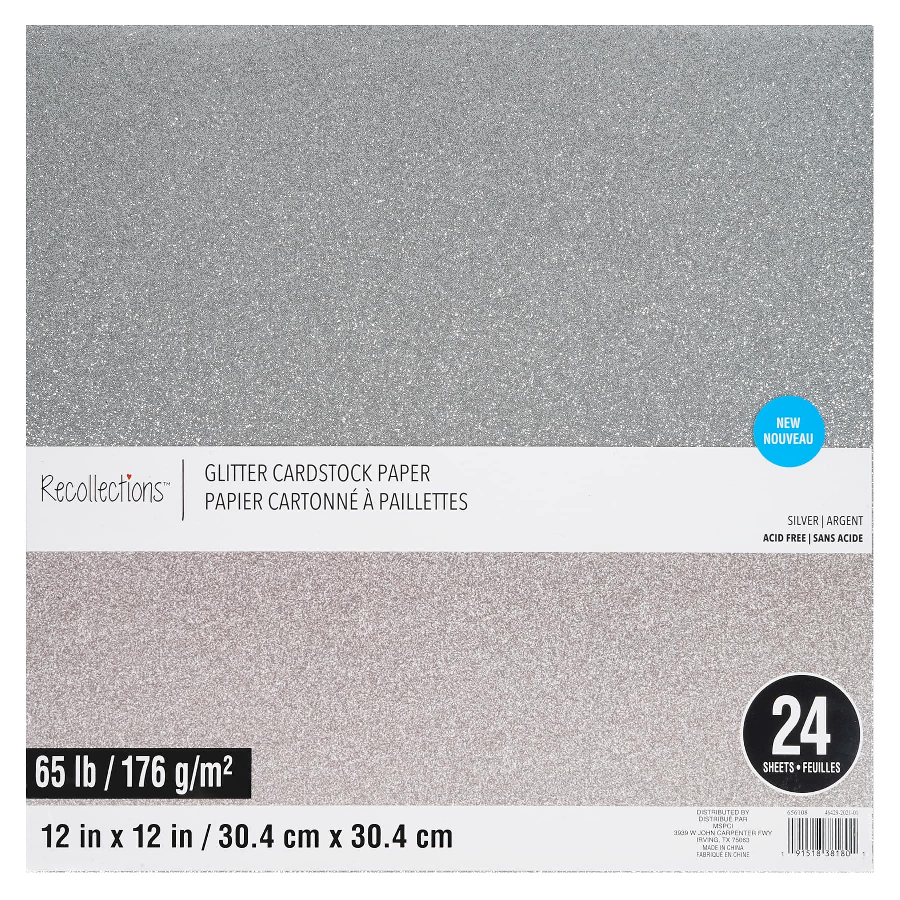 6 Packs: 24 ct. (144 total) Glitter 12" x 12" Cardstock Paper by Recollections™