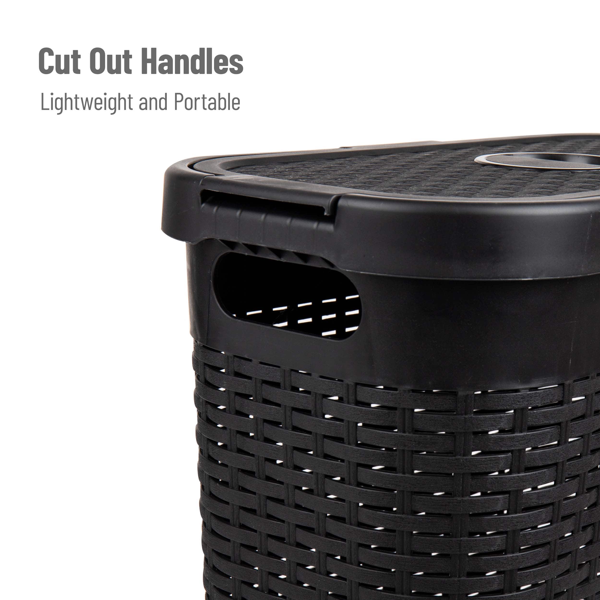 Mind Reader 40L Ventilated Slim Laundry Hamper with Cut Out Handles & Attached Hinged Lid