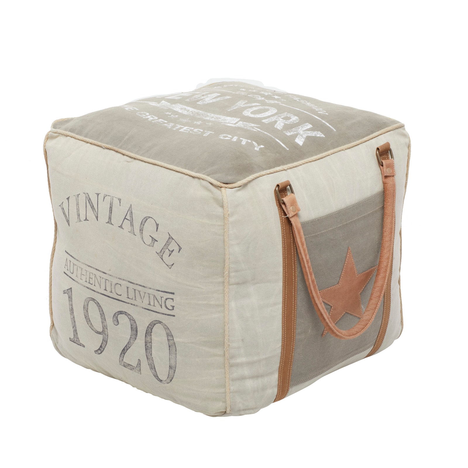 Grey Canvas Rustic Stool, 19" x 21" x 21"