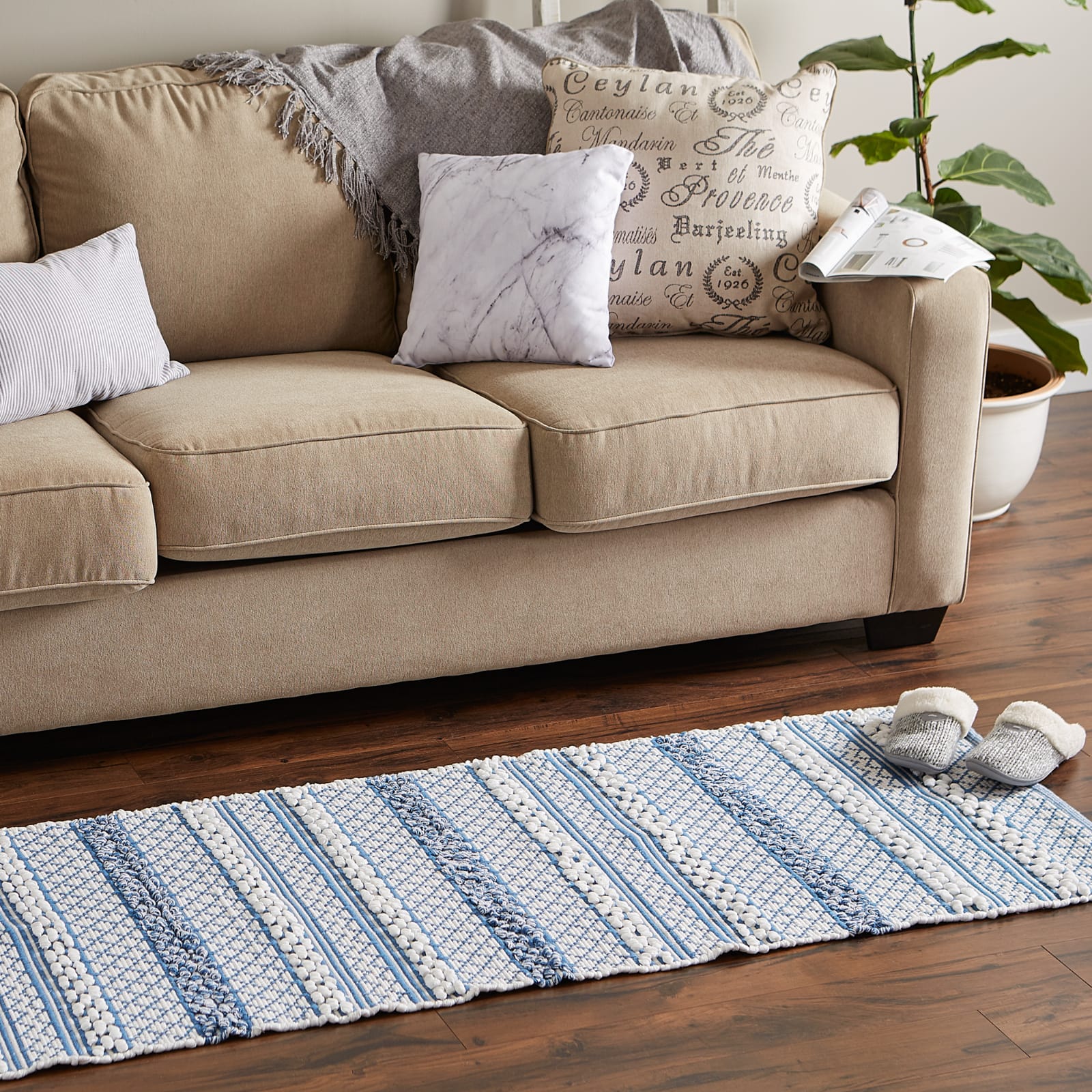 Stonewash Blue and White Hand-Loomed Paper Chindi Runner 2.25ft. x 6ft.