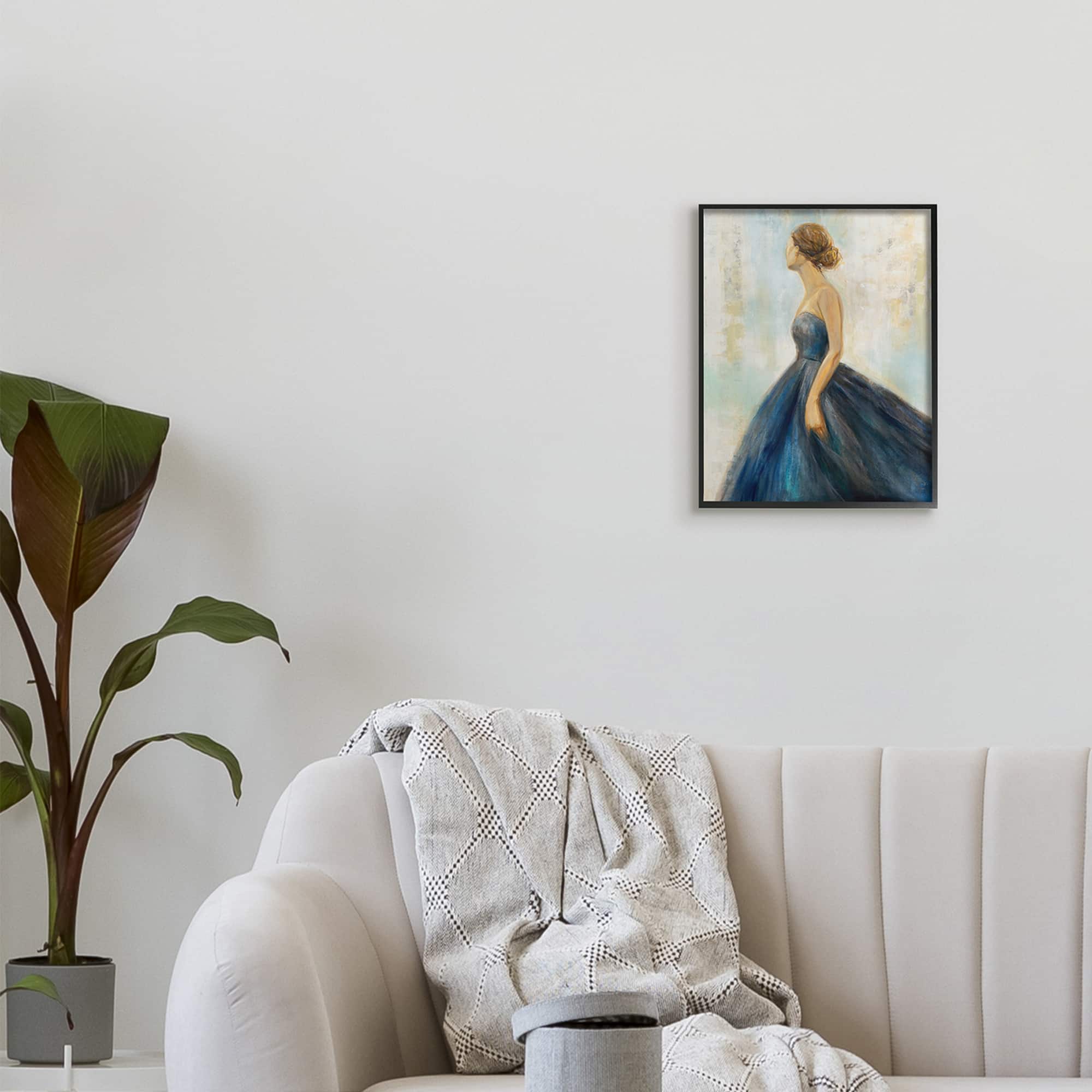 Stupell Industries Young Woman Blue Dress Soft Focus Pose in Frame Wall Art