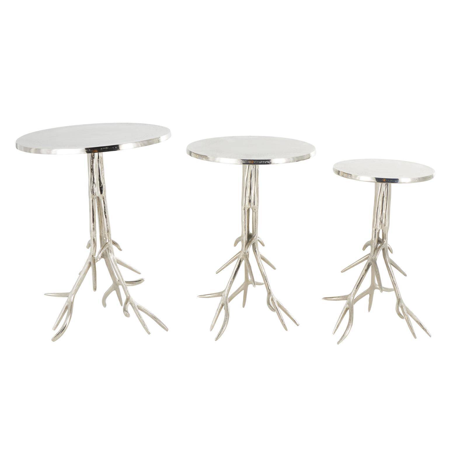 Silver Metal Side End Accent Table with Textured Tree Branch Legs Set