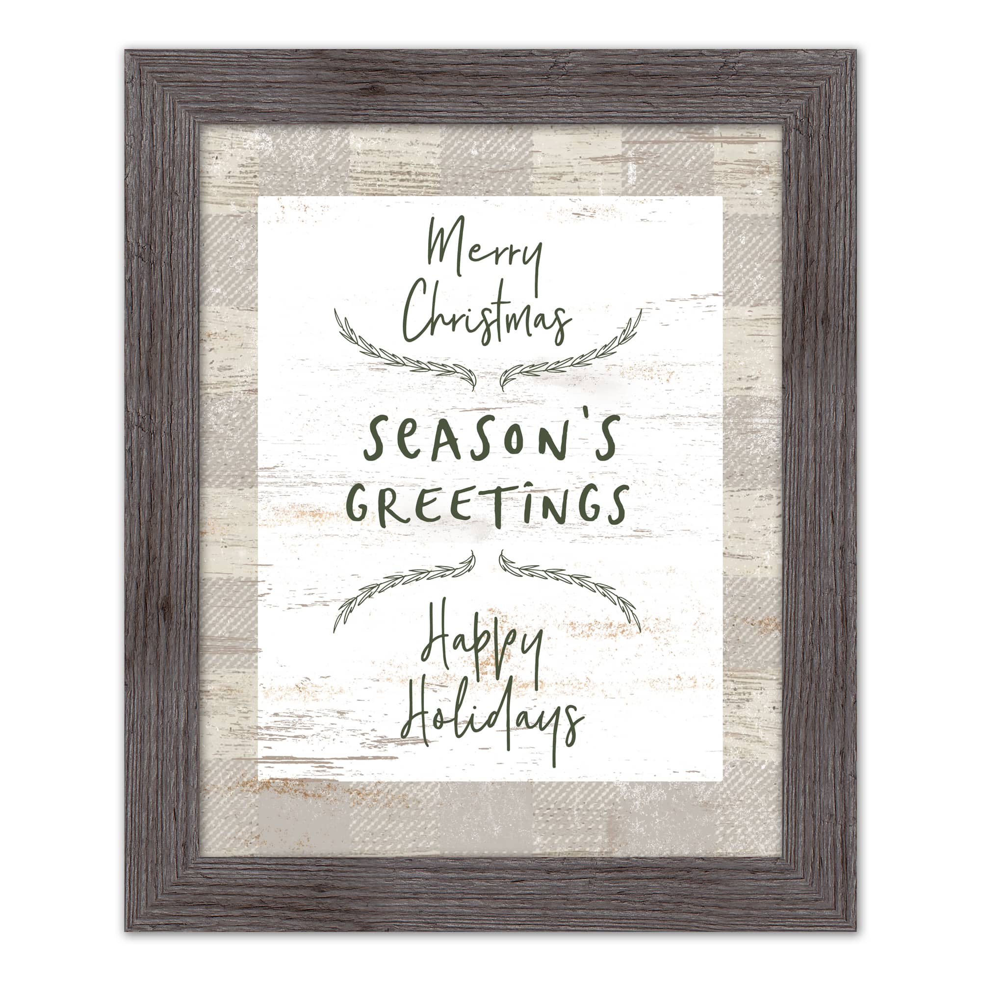 Gray Buffalo Check Holiday Phrases Print in Western Gray Frame