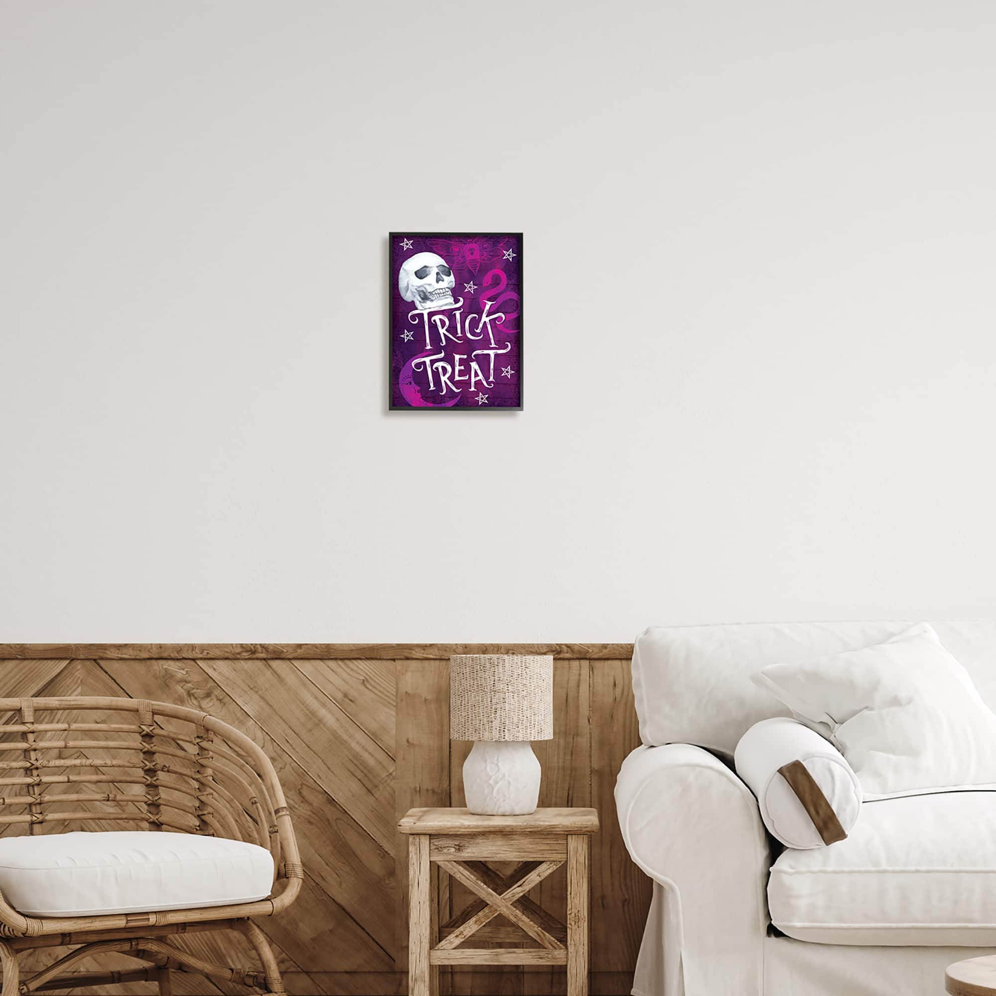 Stupell Industries Trick or Treat Purple Halloween Framed Giclee Art