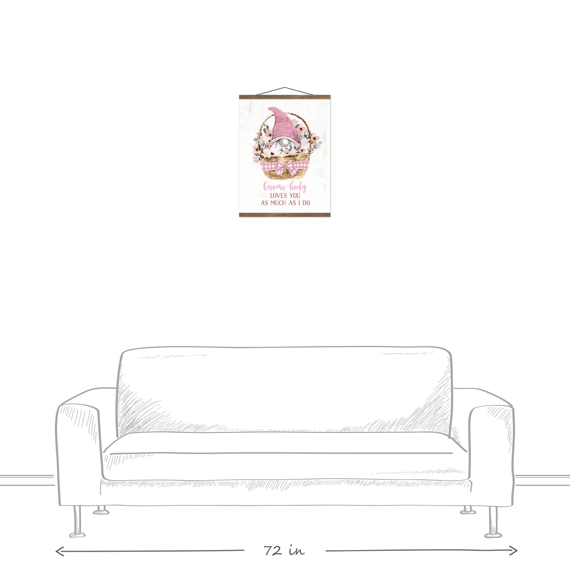 Gnome Valentine Basket Teak Hanging Canvas Wall Art