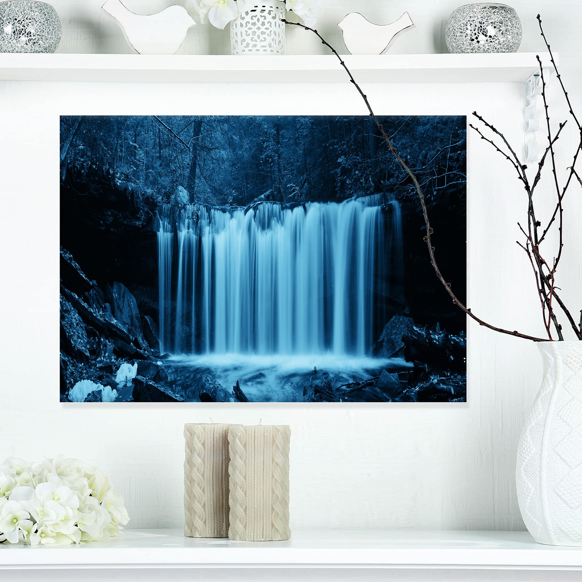 Designart - Waterfalls in Wood Black and White - Landscape Canvas Art Print