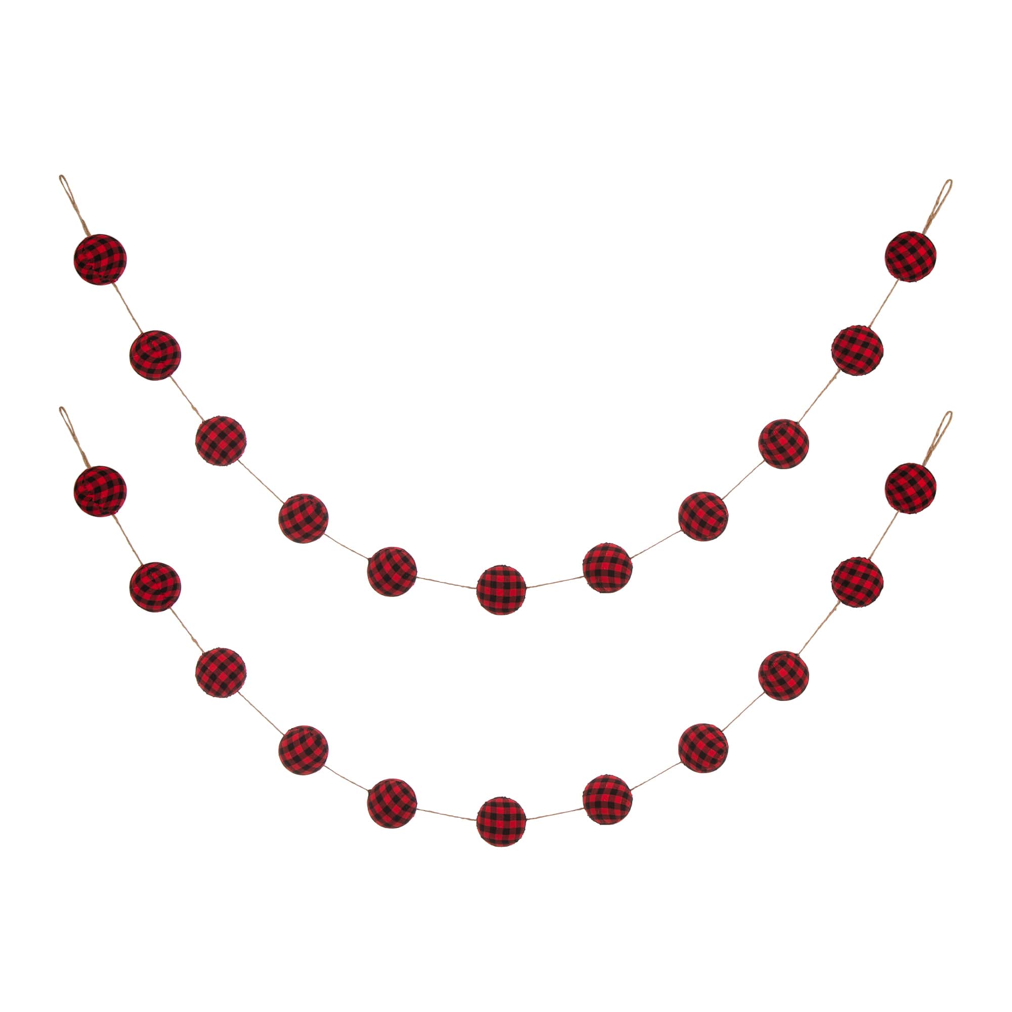 Glitzhome® 6ft. Red & Black Plaid Fabric Garland Set