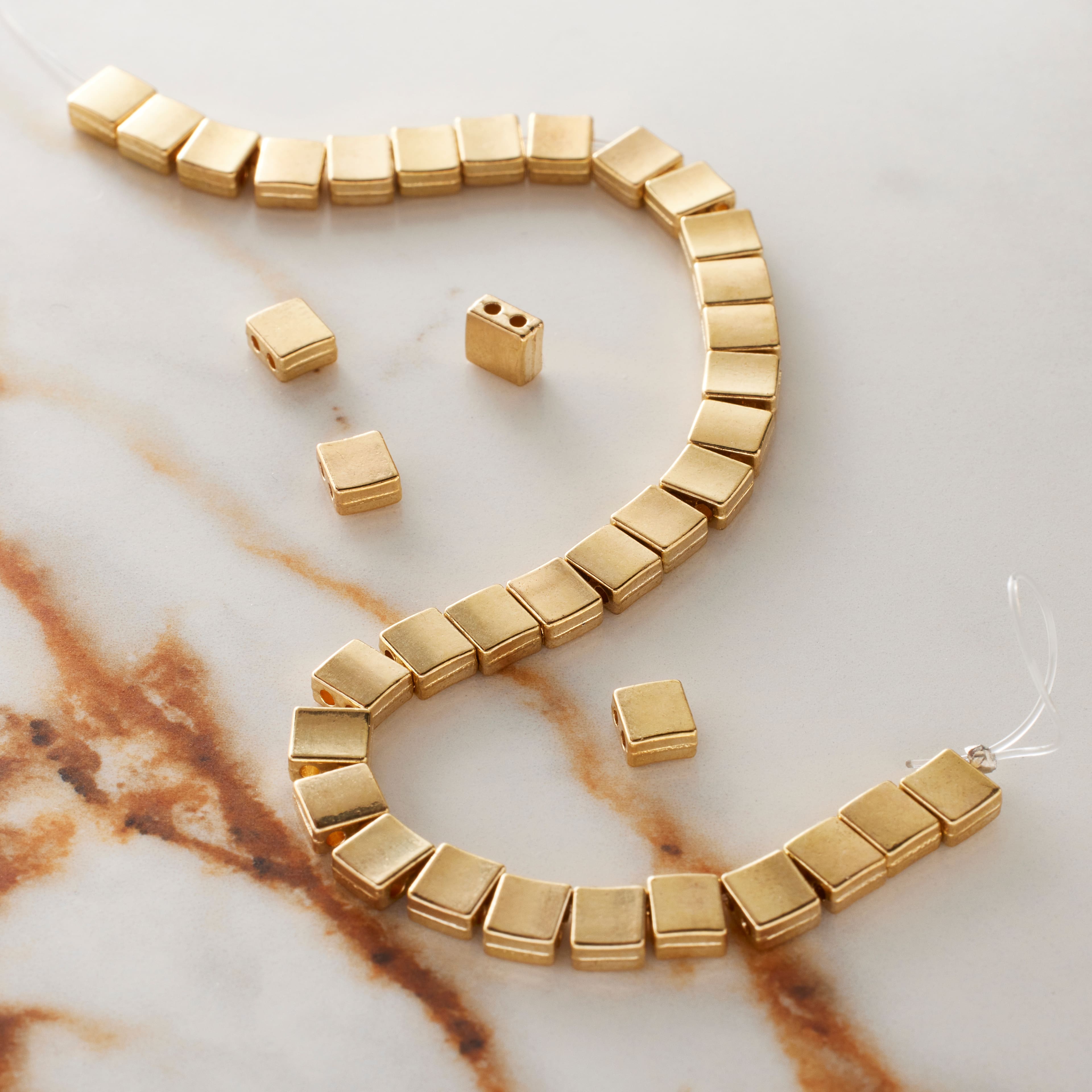 Gold Double Hole Metal Square Beads, 5mm by Bead Landing™