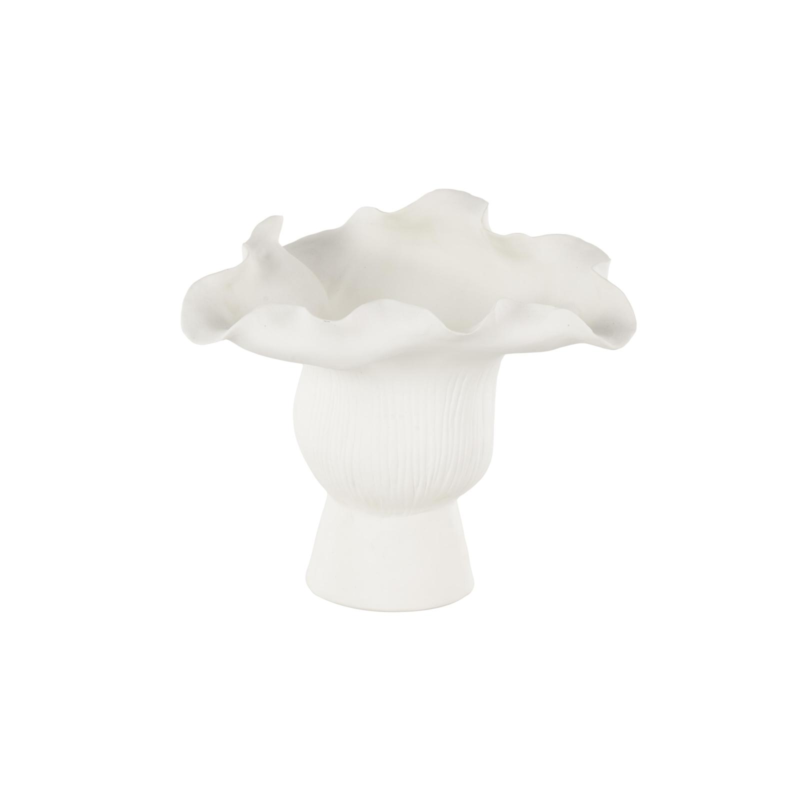 9.75" White Ceramic Abstract Floral Vase with Linear Grooves