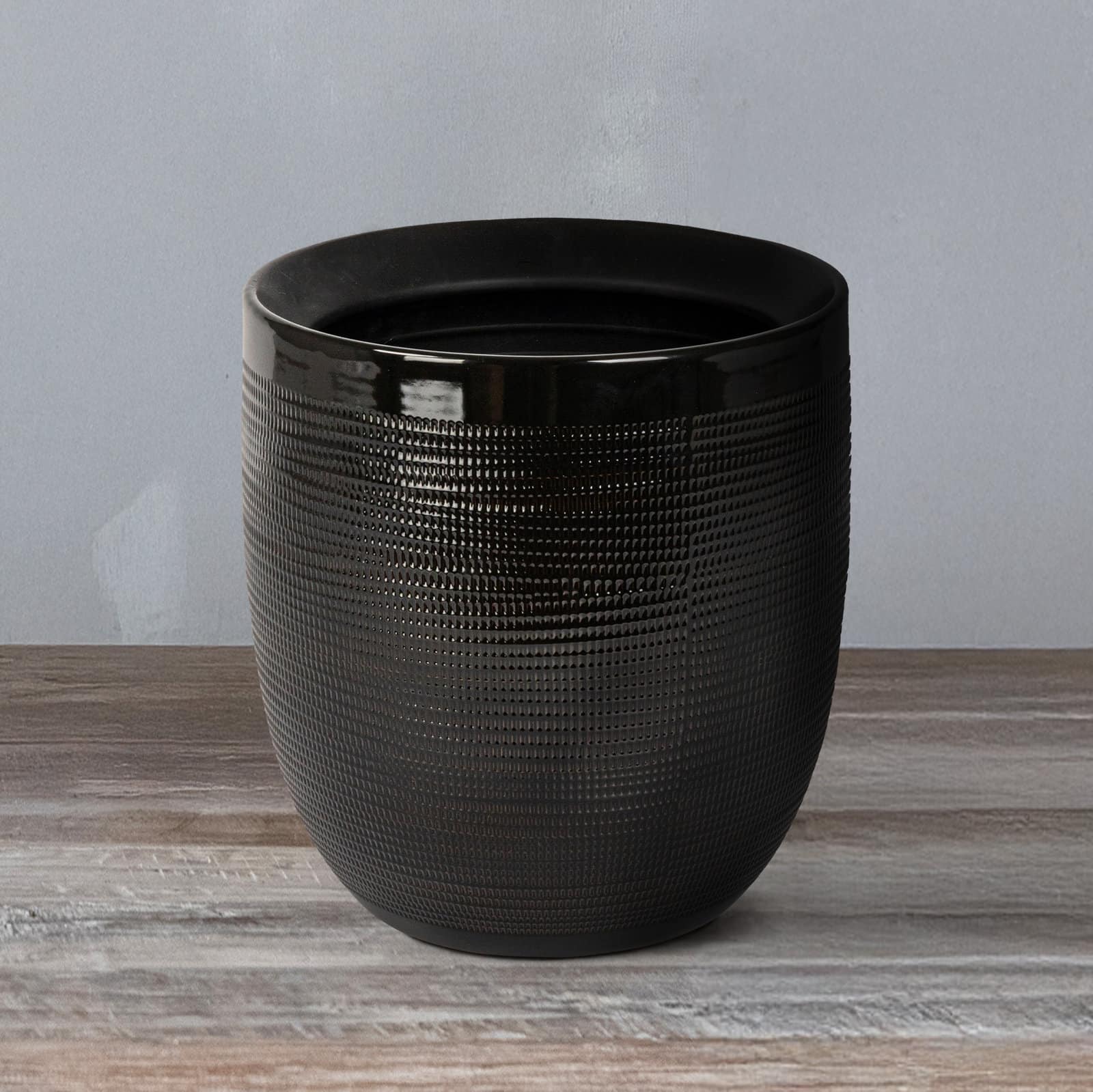 Hello Honey® 12" Black Coastal Embossed Textured Stoneware Planter