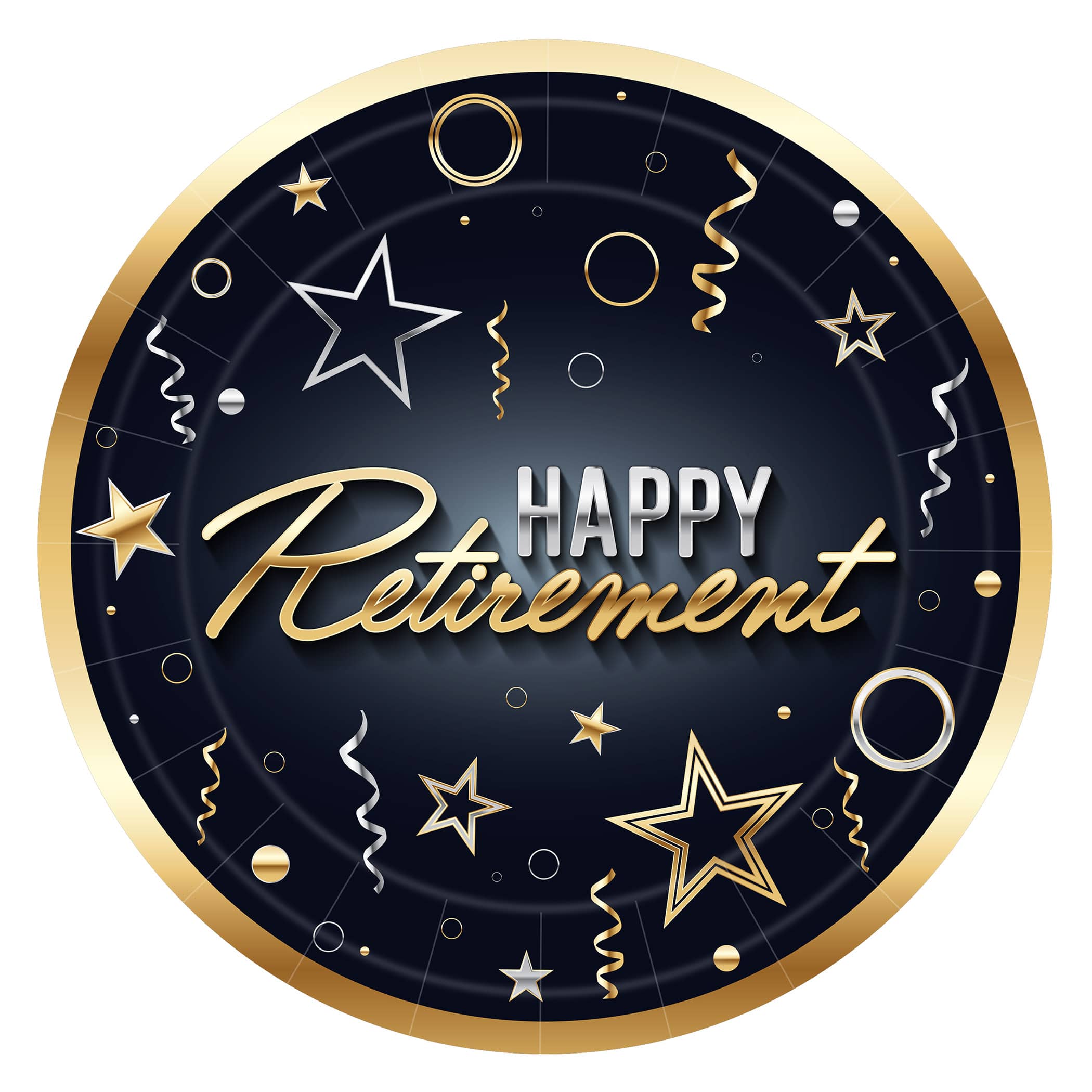 Beistle 9" Black & Gold Happy Retirement Paper Plates, 16ct.