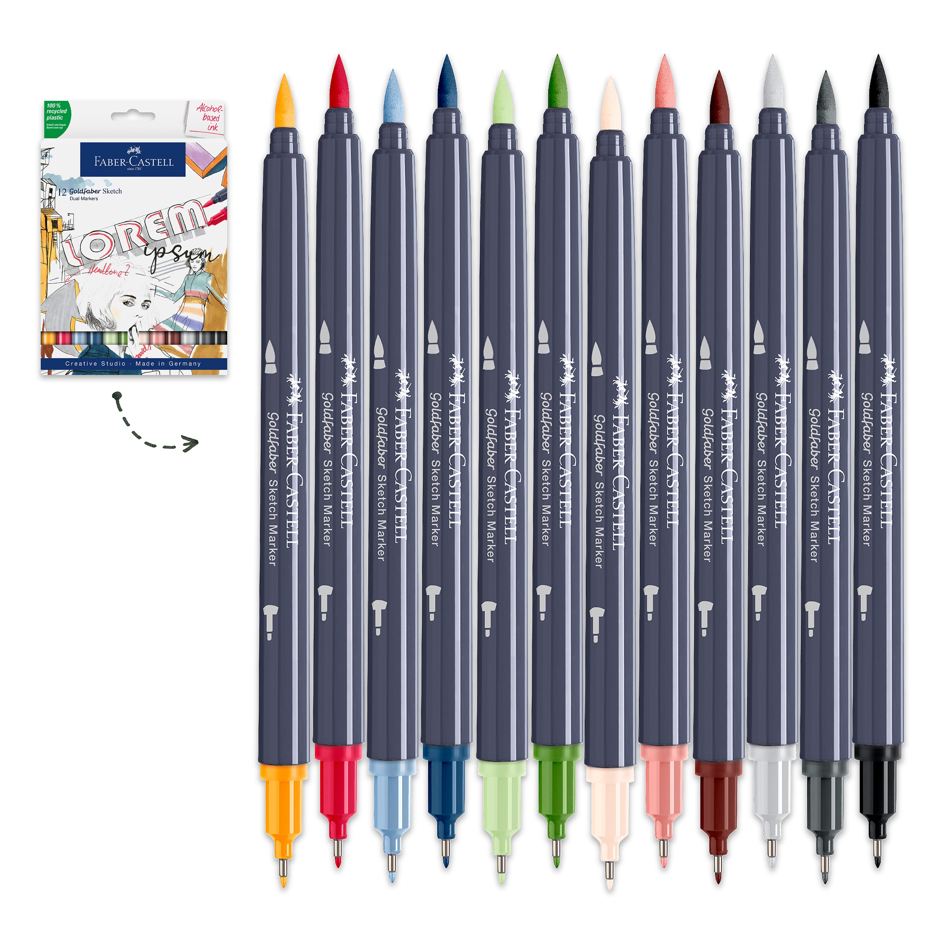 Faber-Castell® Goldfaber 12 Color Dual Tip Sketch Markers