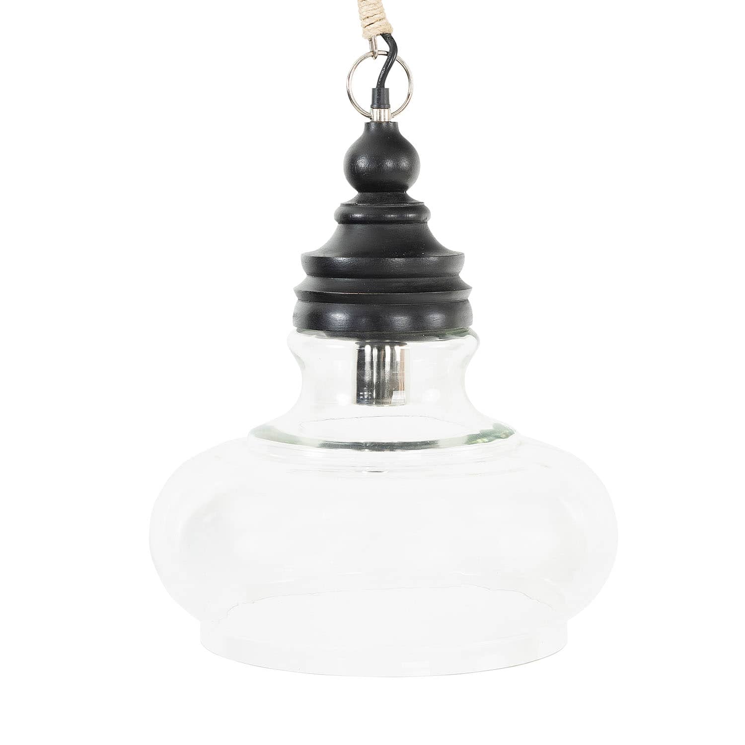 Hello Honey® 15" Glass & Mango Wood Pendant Light