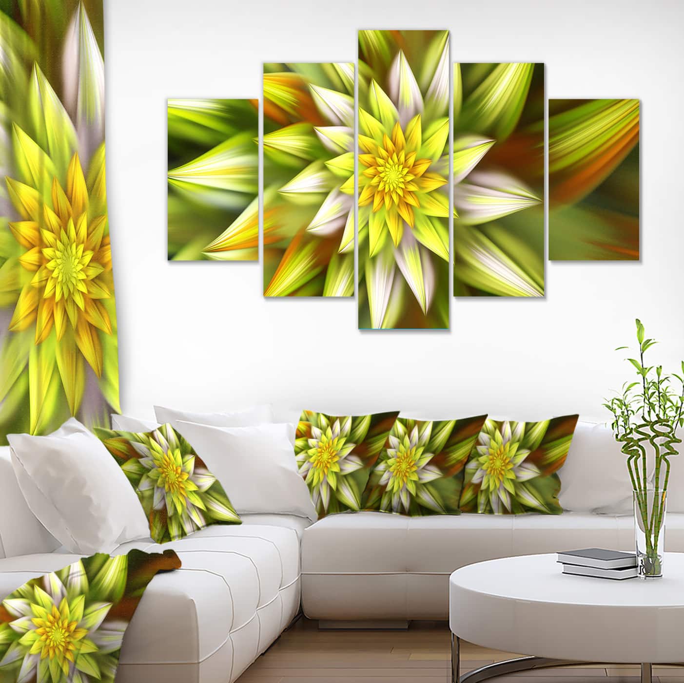 Designart - Huge Yellow Fractal Flower - Large Floral Canvas Art Print