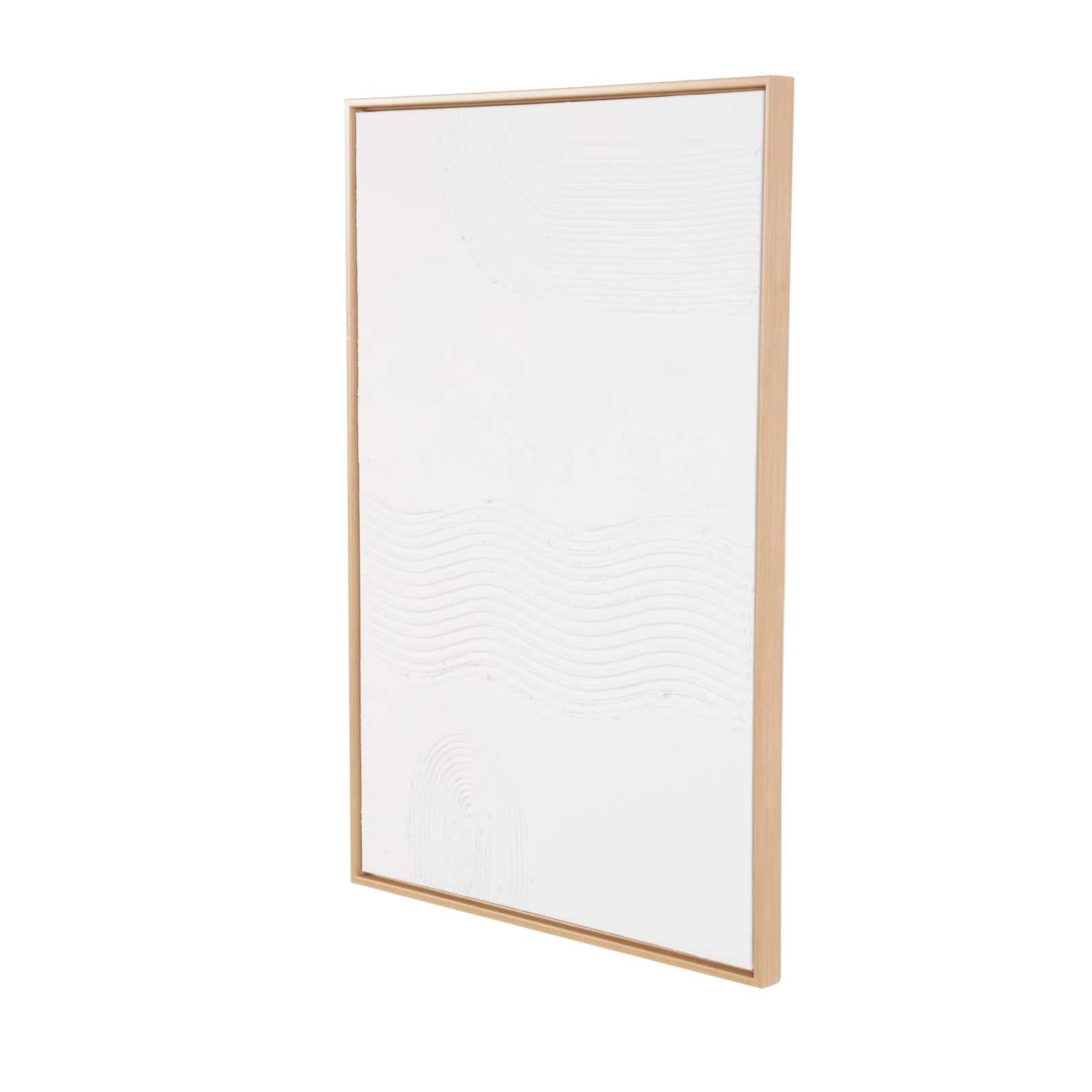 24" x 36" White Abstract Canvas Framed Wall Art with Brown Frame