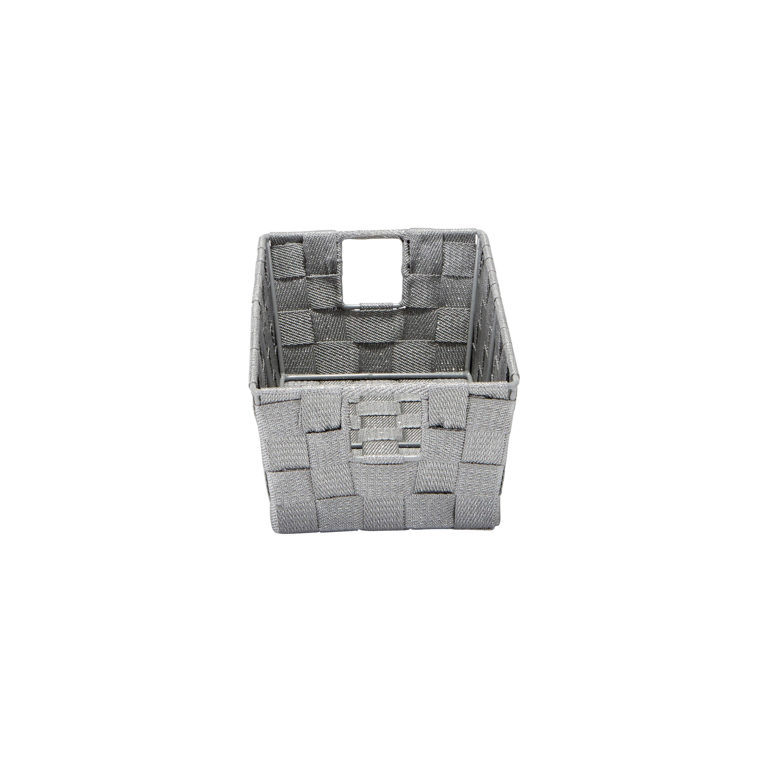 Simplify Small Gray/Silver Lurex Striped Woven Storage Bin