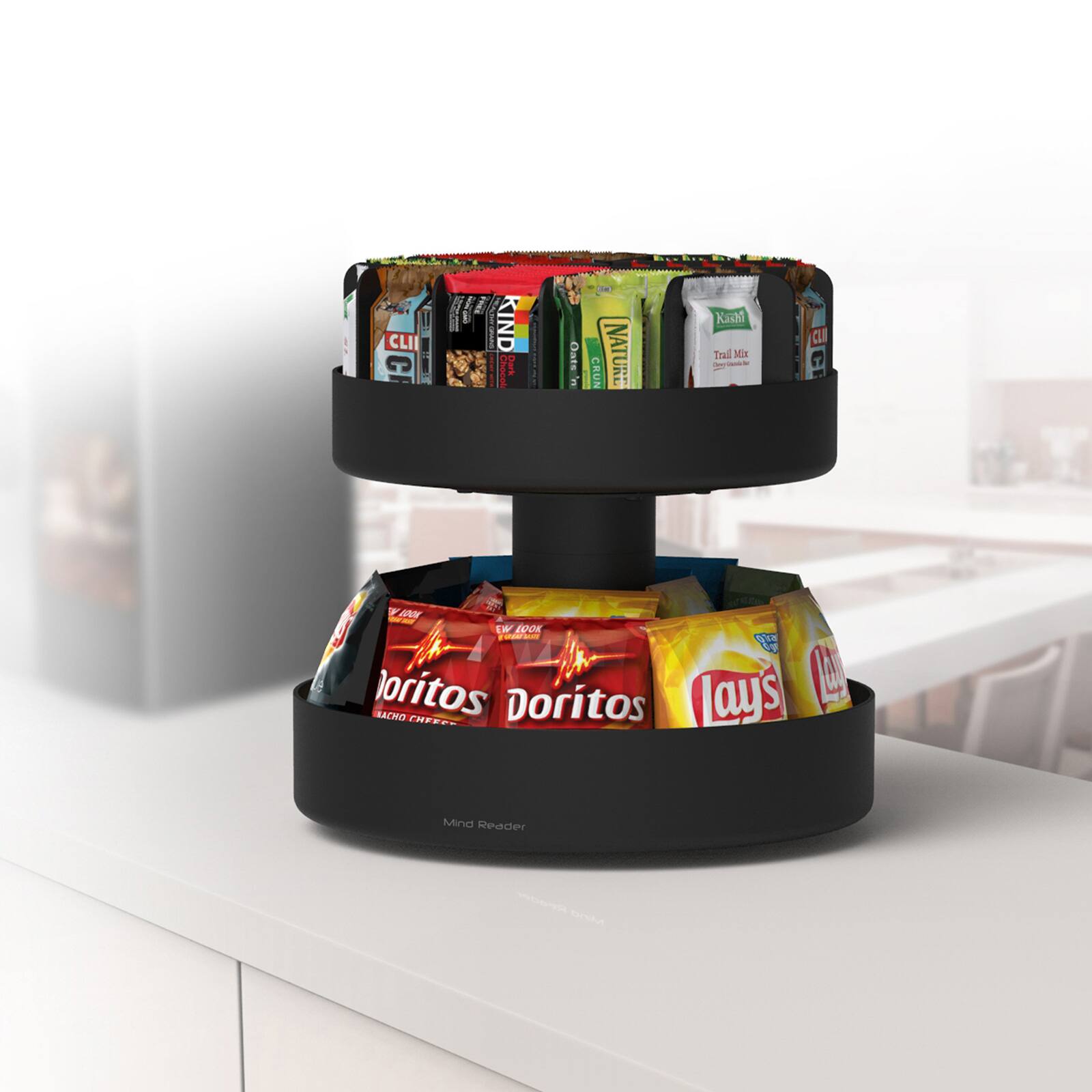 Mind Reader Black 2-Tier Lazy Susan Granola Bar and Snack Organizer